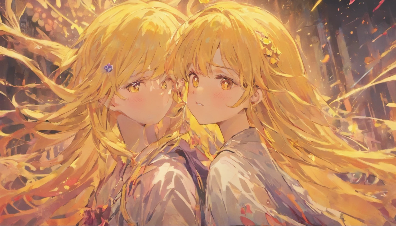 a young girl and cute girl with long pink hair and yellow eyes .