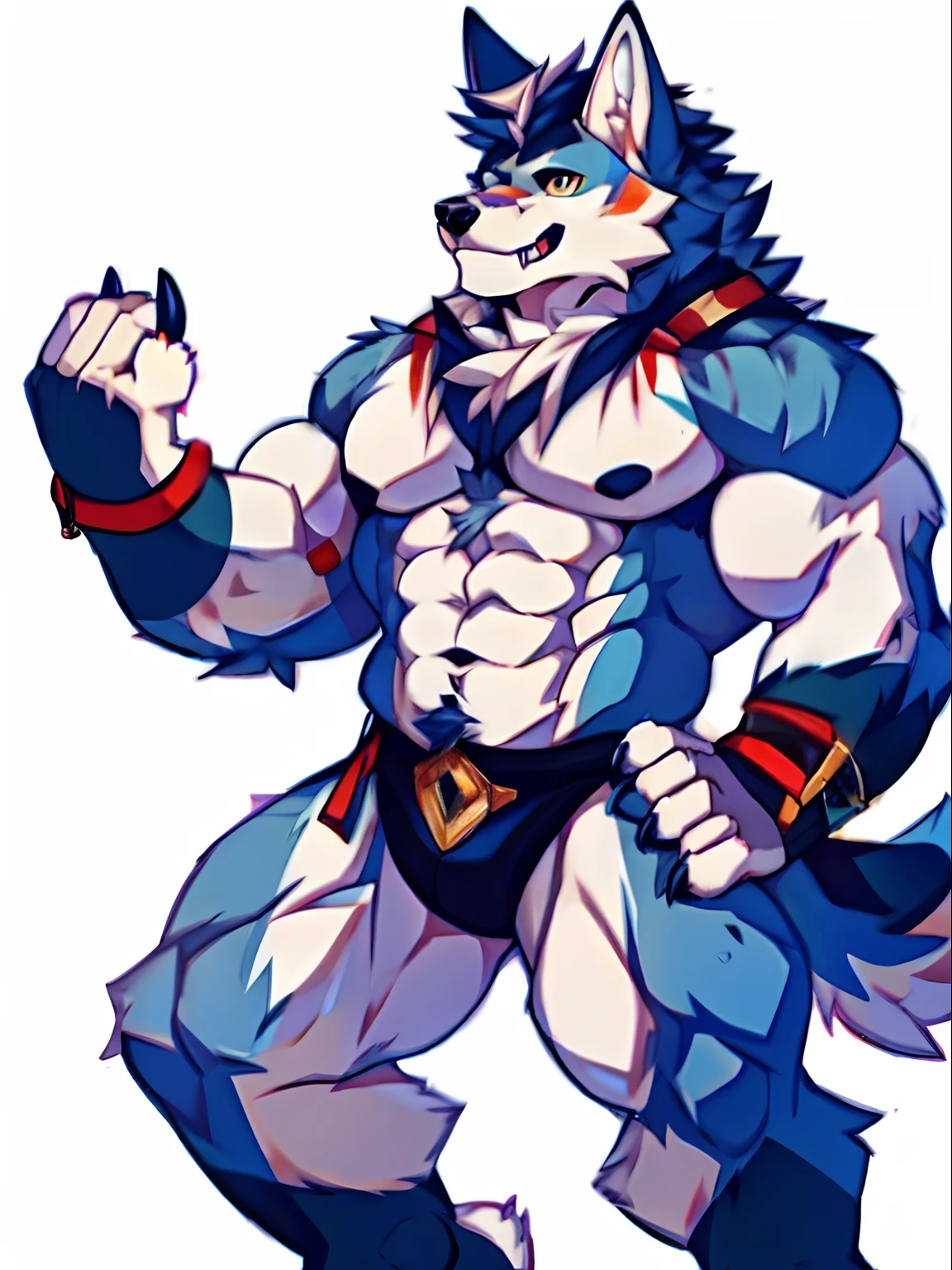 Human-wolf，musculous，Hairy all over，clawed paws，erect through