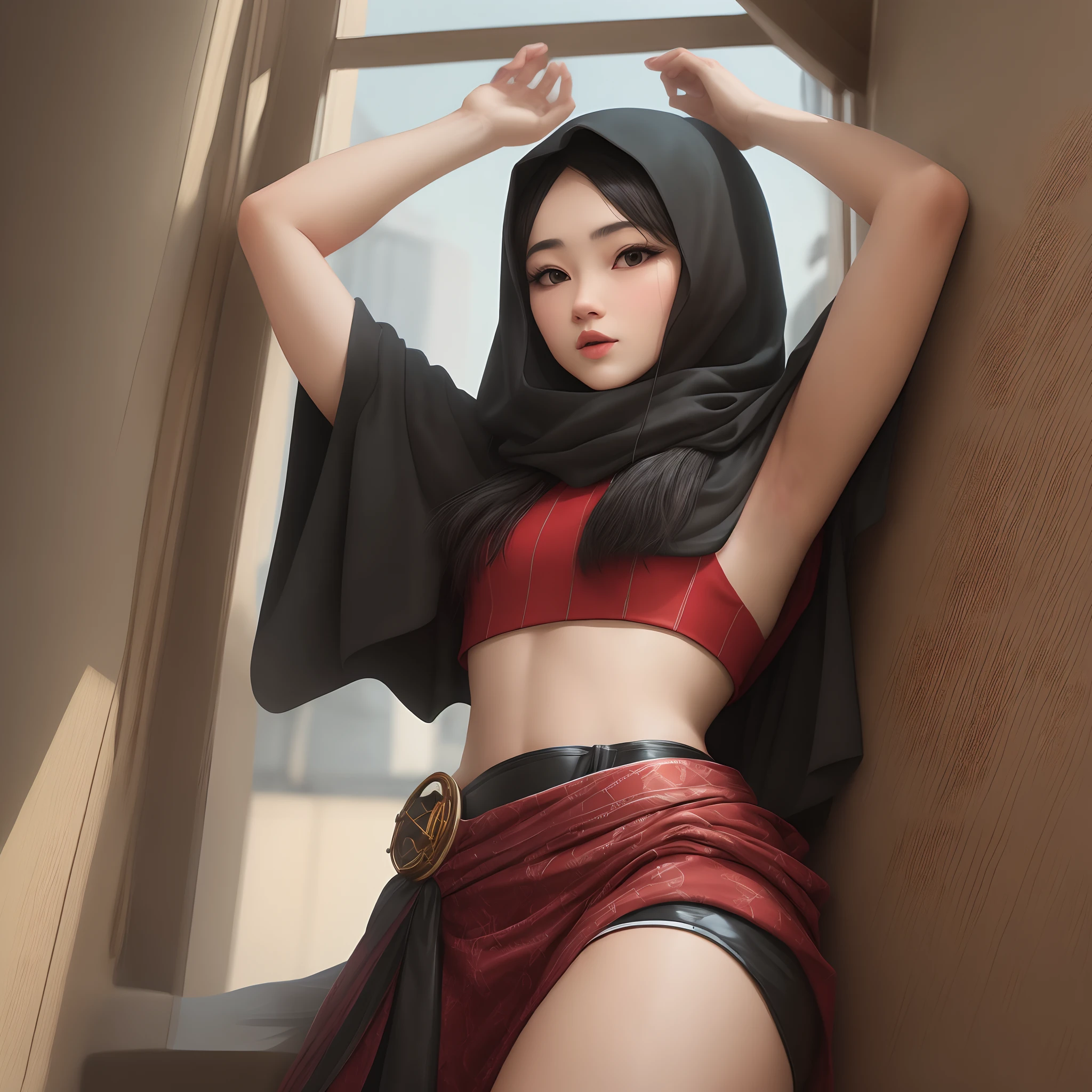 (8 years old:1.7), (arabian girl:1.2) perfect face, (chubby:1.5) child in (viel:1.4) perfect full HDR body exposed midriff highleg loli flat chest curvy indian armpits bellydancer 8k high res knees ankles , , cleavage  (full body shot) (high heels) (armpits:1.3) (outdoors) (black theme:1.5) (masterpiece, 4k ,ultra detailed:1.2) (hijab:1.2) (temple:1.4) (sunset:1.5) (leg split:1.5)