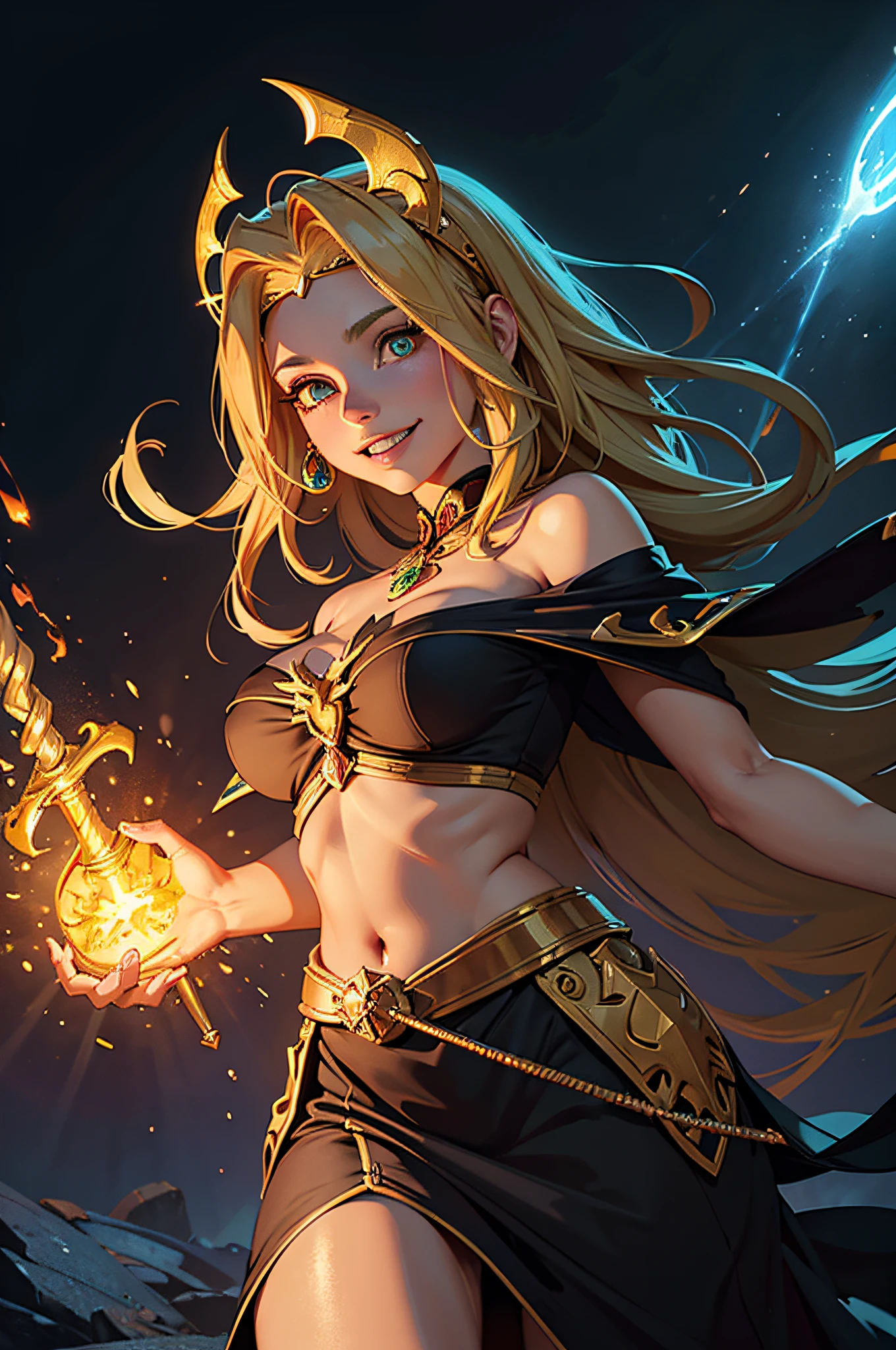 A beautiful demonic sorceress casting a fire spell,((Holding a long golden majic staff)), de corpo inteiro, various burning chains around her,(((Rosto perfeito detalhado))), sorriso leve, rosto bonito, corpo sedutor, corpo alto, corpo maduro, corpo inteiro, aura ardente BREAK, bolas de fogo, orange and yellow spark dazzling around, Little Blue Phoenix flying in the background, lava on the ground, magma, corpo sexy BREAK, detalhado, realista, 8k arte digital altamente detalhada, octane rendering, bioluminescente, BREAK 8K concept art resolution, Realismo, by Mappa Studios, obra-prima, melhor qualidade, Arte Oficial, illustration, Linha clara, (Fresco_Cor), perfect compositio, absurdos, fantasia, focado, rule of thirds,A beautiful demonic sorceress casting a fire spell,((Holding a long golden majic staff)), de corpo inteiro, various burning chains around her,(((Rosto perfeito detalhado))), sorriso leve, rosto bonito, corpo sedutor, corpo alto, corpo maduro, corpo inteiro, aura ardente BREAK, bolas de fogo, orange and yellow spark dazzling around, Little Blue Phoenix flying in the background, lava on the ground, magma, corpo sexy BREAK, detalhado, realista, 8k arte digital altamente detalhada, octane rendering, bioluminescente, BREAK 8K concept art resolution, Realismo, by Mappa Studios, obra-prima, melhor qualidade, Arte Oficial, illustration, Linha clara, (Fresco_Cor), perfect compositio, absurdos, fantasia, focado, rule of thirds,solo, 1girl, solo_focus, (((masterpiece))), ((best quality)), ((ultra-detailed)), high resolution, absurdres, highres, ultra-detailed 8k unity wallpaper, 
quetzalcoatl_fgo
long_hair, blonde_hair, smile, green_eyes, breasts, headband, huge_breasts, jewelry, headdress, sharp_teeth,