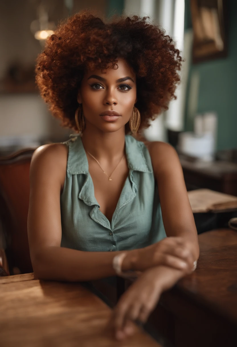 "Ultra-realistic image of a beautiful 22-year-old Afro-Latin girl,Caramel peel, corps parfait, Prendre un selfie dans son bureau avec son sony A7RV, maigre, taille ultra-fine, cheveux rouge, Curly and curly hair karibean , piercing green eyes.hyper-realistic,anatomie correcte,Facial features are carefully represented,Boucles gratuites, curly red hair, (cour, curly red hair), Long curly wild red hair, cheveux multiversaux, cour, curly red hair, curly red hair, Boucles, wavy hair spread out, Boucles baroques, Boucles, Curly,Texture des cheveux, Curly bang