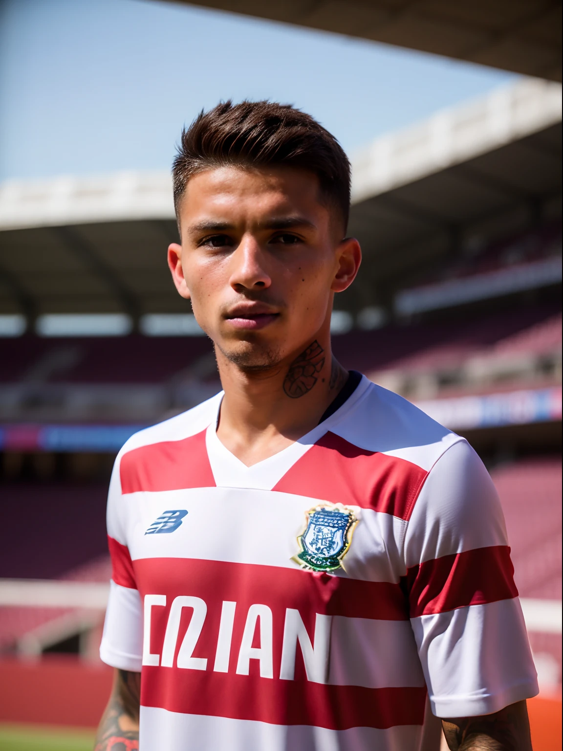 Homem Adscente Soccer Player, em Liverpool, tatuagens, em campo, fazendo gol