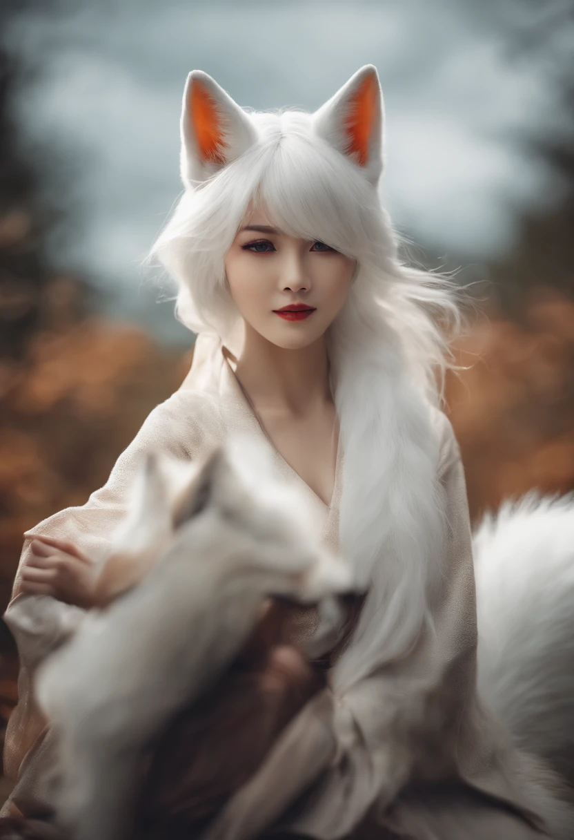 kitsune three - tailed fox, three - tailed fox, White-haired fox, ethereal fox, white fox anime, Nine tails, fantasy fox love, Kitsune, White fox