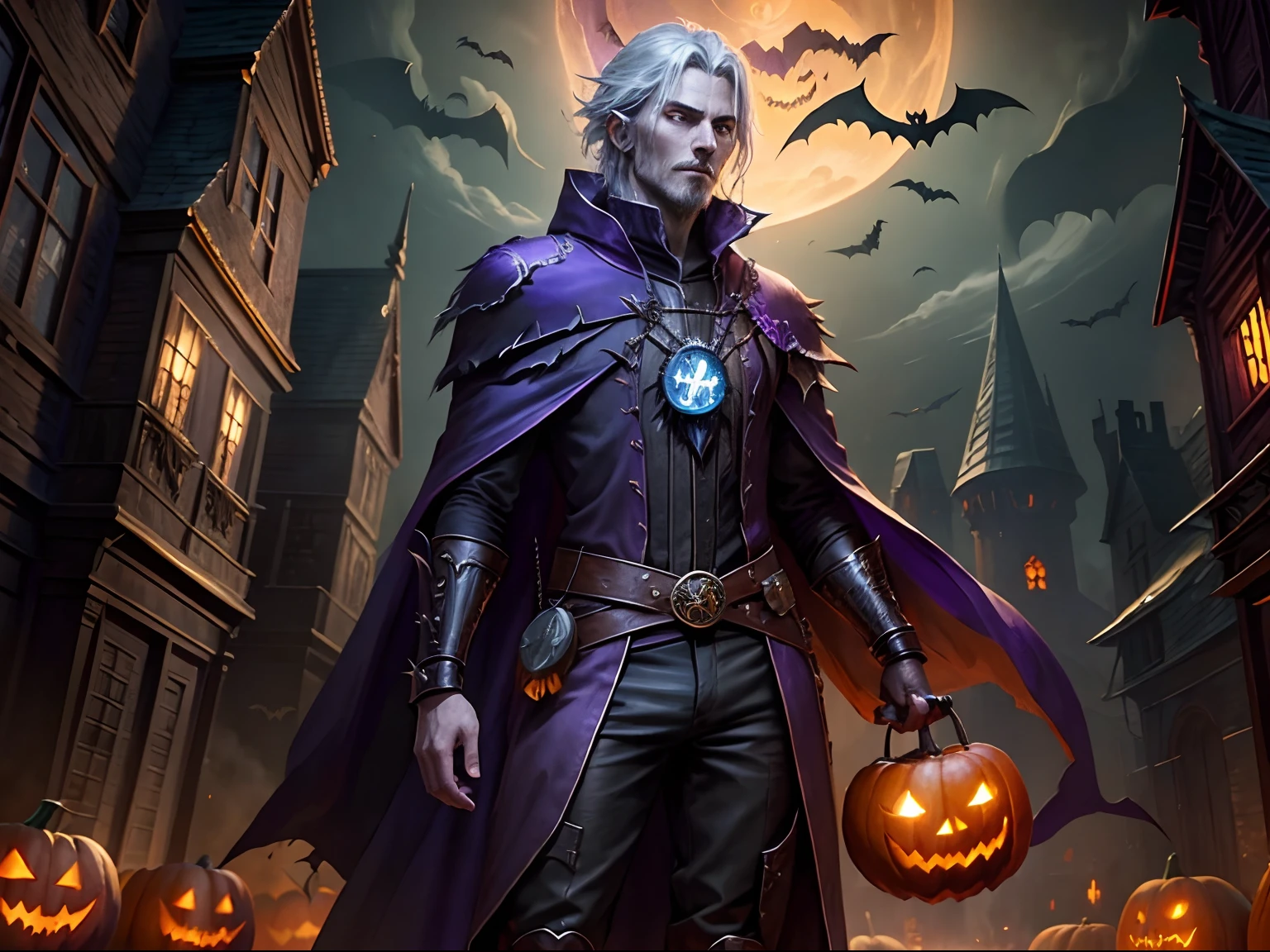 mage, ((((warlock)))), Witcher, Young guy, ember, (Sexual), ((Halloween)), black & red theme, Hogwarts Castle in the background, full height, Cyan eyes, handsome body, pumpkin, ((naked torso))