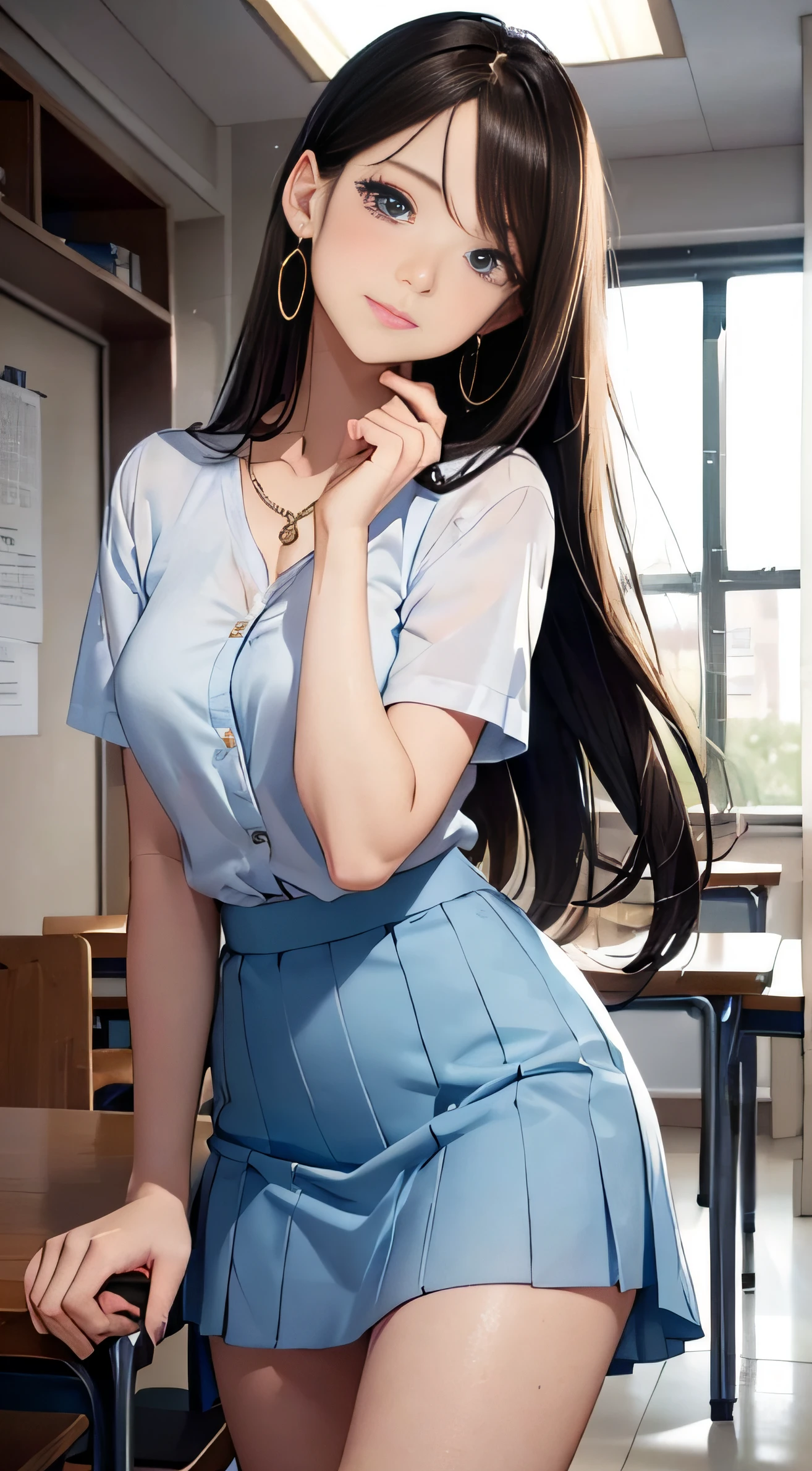A close up of a woman in a blue dress posing for a picture - SeaArt AI