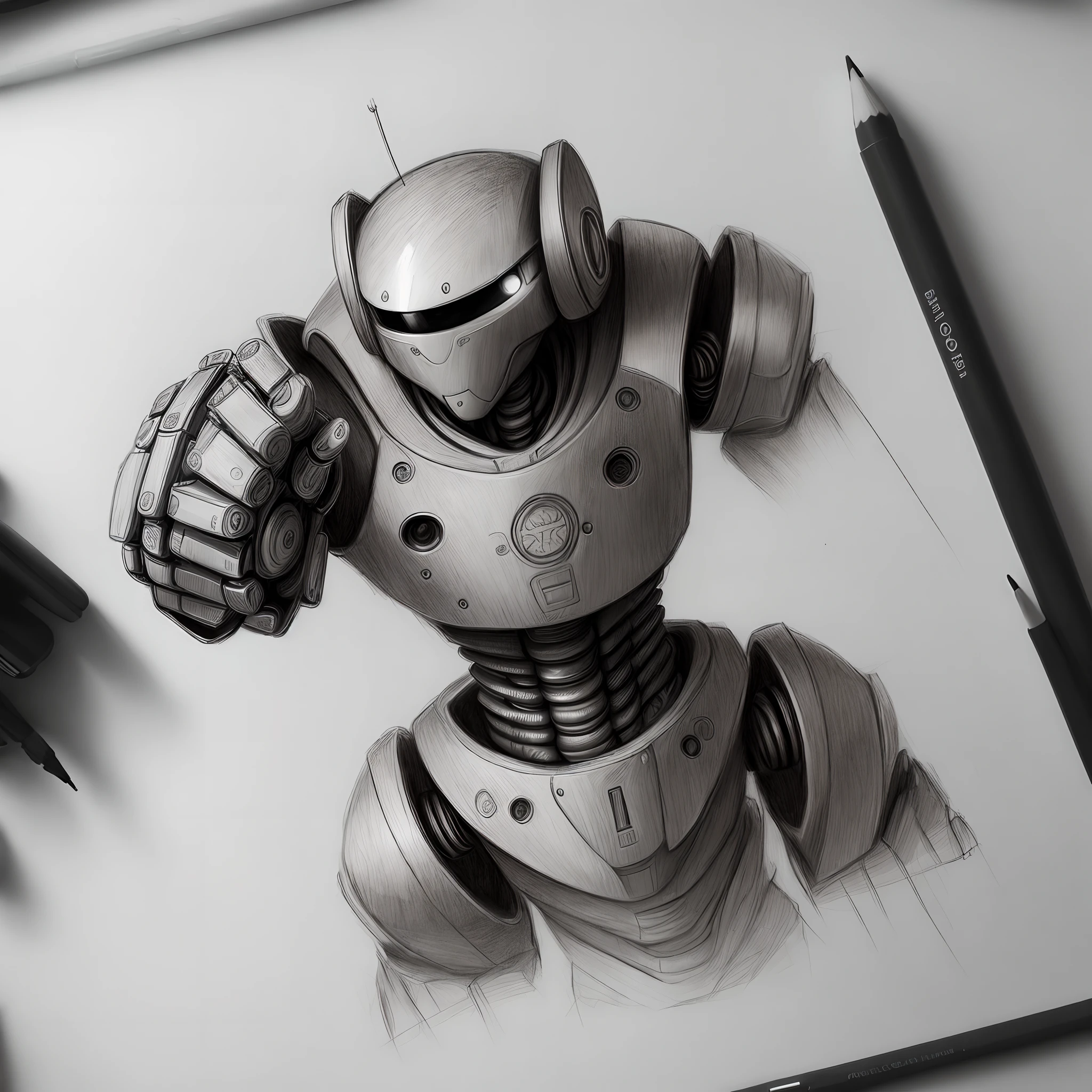 Robot hand drawing with a pencil sketch form