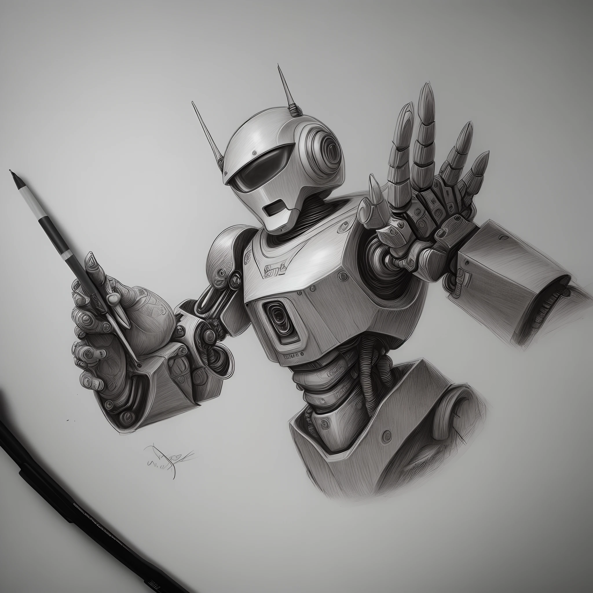 Robot hand drawing with a pencil sketch form