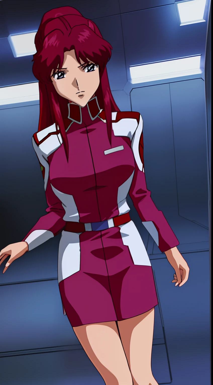 Woman in red uniform squatting, Black tight mini skirt、Black tight skirt、Tight mini skirt、Ultra mini skirt、Black tight skirt、Tight mini skirt、Spread legs,Show white panties,ー,asuka suit under clothes!, Frey Ulster、Misato Katsuragi, portrait anime space cadet girl, Legs open,I'm spreading my legs、Modern sci-fi anime, full body zenkai! asuka suit, Beautiful camel toe、wearing a red captain's uniform, a female anime character, Sci-Fi Anime, Asuka, anime girl of the future, Seductive Anime Girl