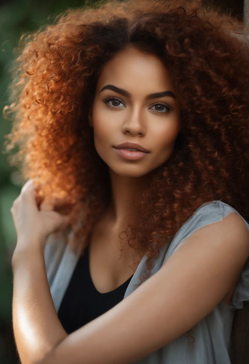 "Ultra-realistic image of a beautiful 22-year-old Afro-Latin girl,Caramel peel, corps parfait, Prendre un selfie dans son bureau avec son sony A7RV, maigre, taille ultra-fine, cheveux rouge, Curly and curly hair karibean , piercing green eyes.hyper-realistic,anatomie correcte,Facial features are carefully represented,Boucles gratuites, curly red hair, (cour, curly red hair), Long curly wild red hair, cheveux multiversaux, cour, curly red hair, curly red hair, Boucles, wavy hair spread out, Boucles baroques, Boucles, Curly,Texture des cheveux, Curly bang