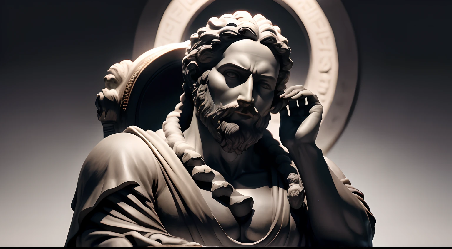 Arafed statue of a man with a beard and a bearing, escultura realista de 8k bernini, statue of zeus, greco roman statue, Retrato de Zeus acidentado, baroque vaporwave statue, Greek statue, Retrato Zeus, divino e estoico, classical statue, Retrato de Zeus, statue of hercules looking angry, rosto estoico, Furioso Deus Zeus
