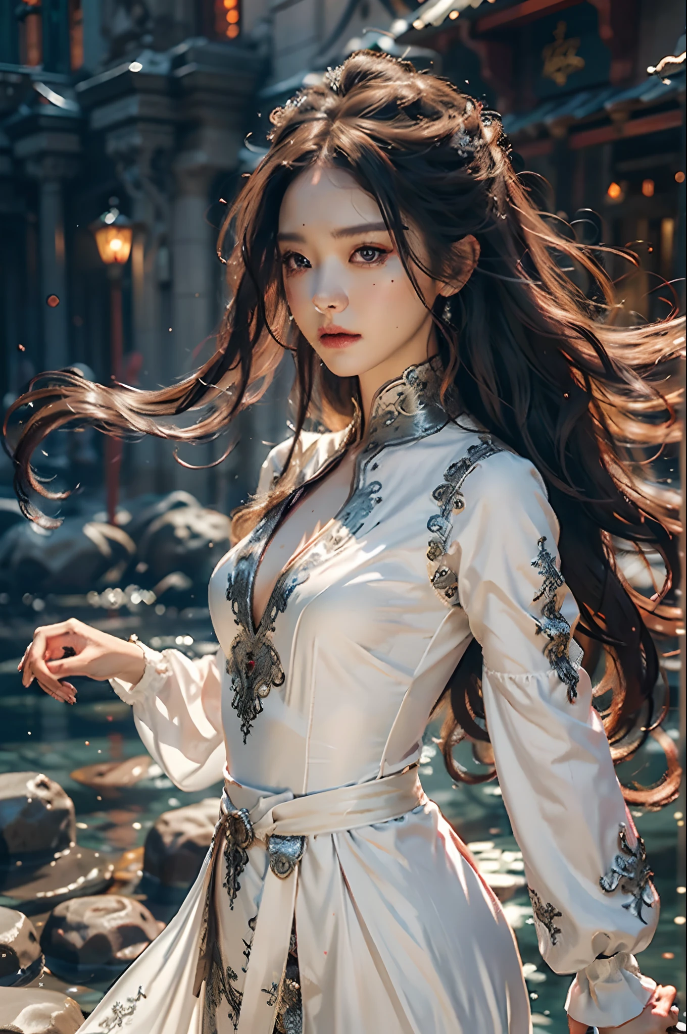 {{master piece}}, pinnacle rendering, realistic rendering, dark red rendering, metal rendering, {{color ink painting}}}, {{splash ink}}}, {{color}}, {{color}}, gorgeous rendering, best quality, illustration, flame, smoke, doomsday world, splash ink fire sea doomsday, full body, 1 girl, exquisite facial details, delicate facial features, real face, beautiful details eyes, deep pupils, broken city details, beautiful details long hair, wavy hair, broken details, transparent mechanical core, cyborg girl, details, cool, tight grooming, lace finishing, linear light costume modification, light rendering, reflection, highlight, holy light, confidence, charm, battle stance detail close-up, fire day, {filigree}, colored background, a dragon stands behind the girl, sea of fire, {tornado special effects}, beautiful details silver dragon armor, (cold face, confident) great depth, depth of field, 360° panoramic picture, fierce and magnificent battle scenes, broken mirrors, fingers all hidden and not displayed, small mouth closed