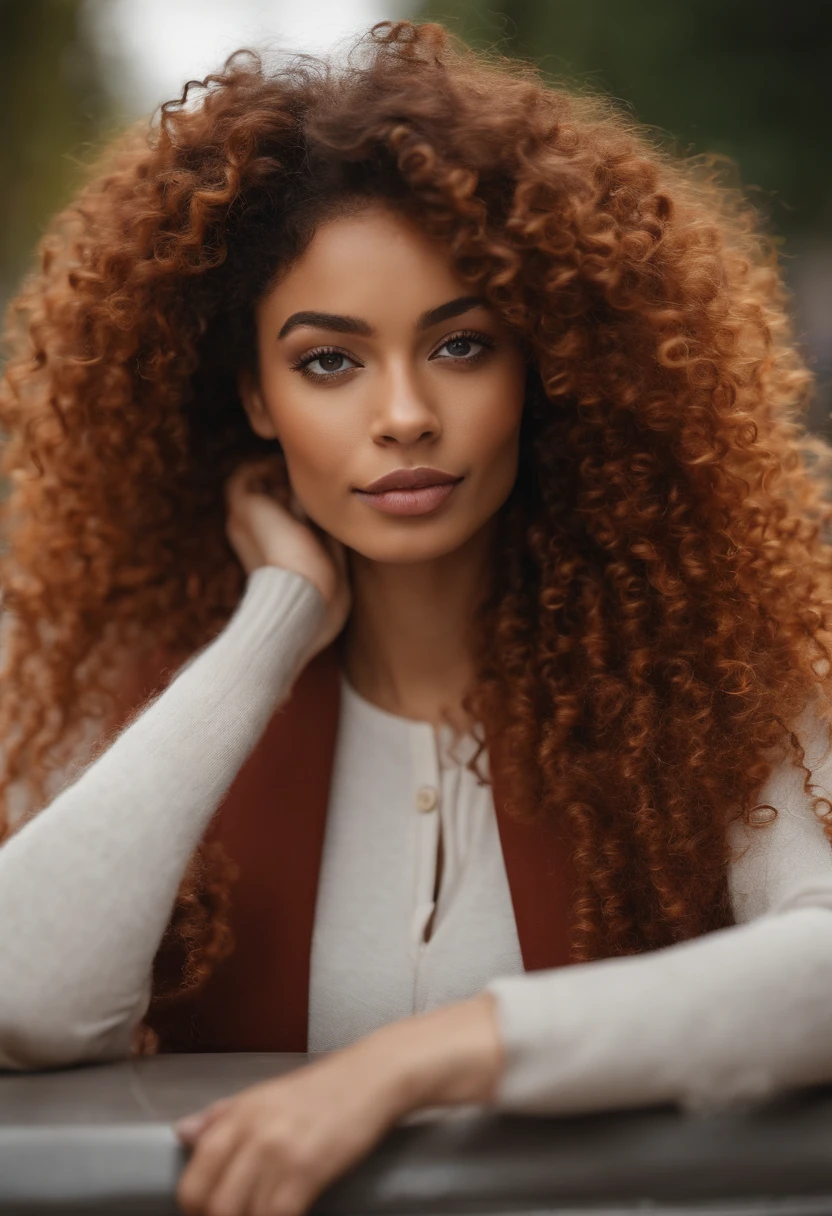 "Ultra-realistic image of a beautiful 22-year-old Afro-Latin girl,Caramel peel, corps parfait, Prendre un selfie dans son bureau avec son sony A7RV, maigre, taille ultra-fine, cheveux rouge, Curly and curly hair karibean , piercing green eyes.hyper-realistic,anatomie correcte,Facial features are carefully represented,Boucles gratuites, curly red hair, (cour, curly red hair), Long curly wild red hair, cheveux multiversaux, cour, curly red hair, curly red hair, Boucles, wavy hair spread out, Boucles baroques, Boucles, Curly,Texture des cheveux, Curly bang