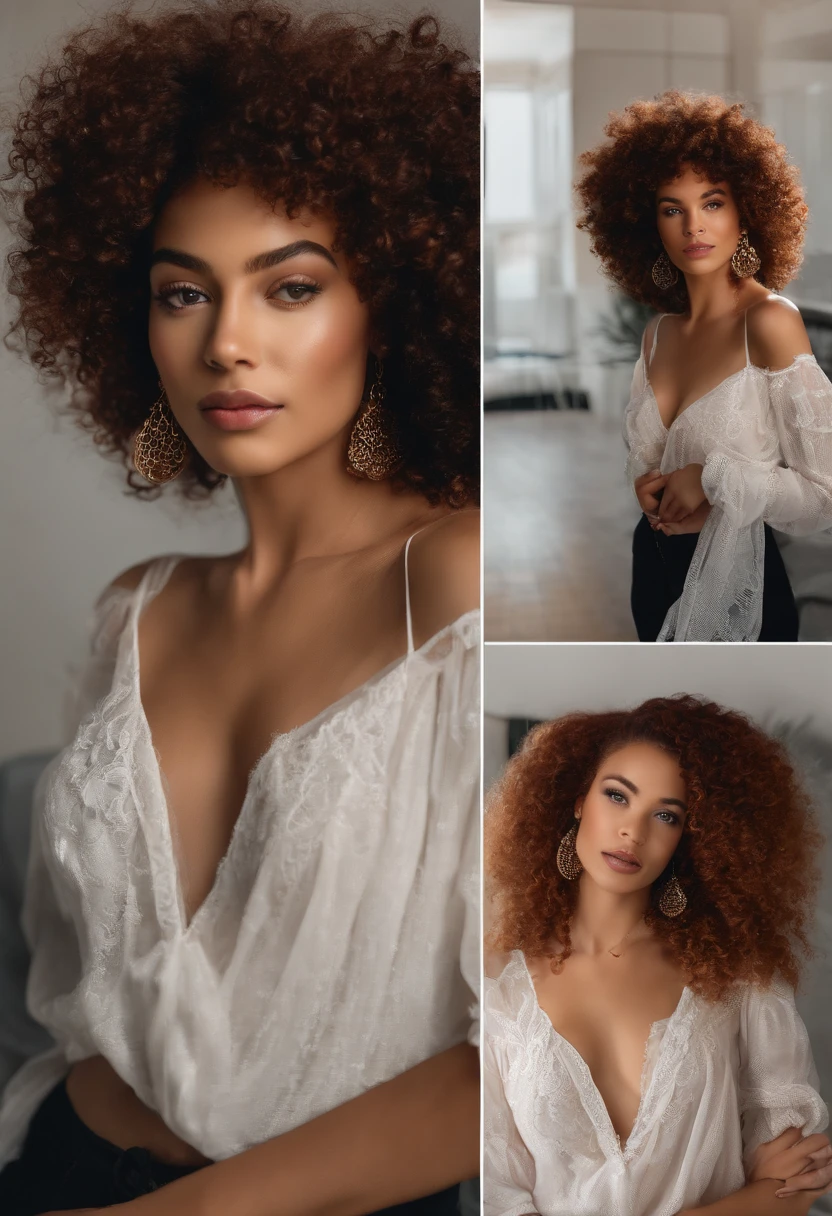 "Ultra-realistic image of a beautiful 22-year-old Afro-Latin girl,Caramel peel, corps parfait, Prendre un selfie dans son bureau avec son sony A7RV, maigre, taille ultra-fine, cheveux rouge, Curly and curly hair karibean , piercing green eyes.hyper-realistic,anatomie correcte,Facial features are carefully represented,Boucles gratuites, curly red hair, (cour, curly red hair), Long curly wild red hair, cheveux multiversaux, cour, curly red hair, curly red hair, Boucles, wavy hair spread out, Boucles baroques, Boucles, Curly,Texture des cheveux, Curly bang