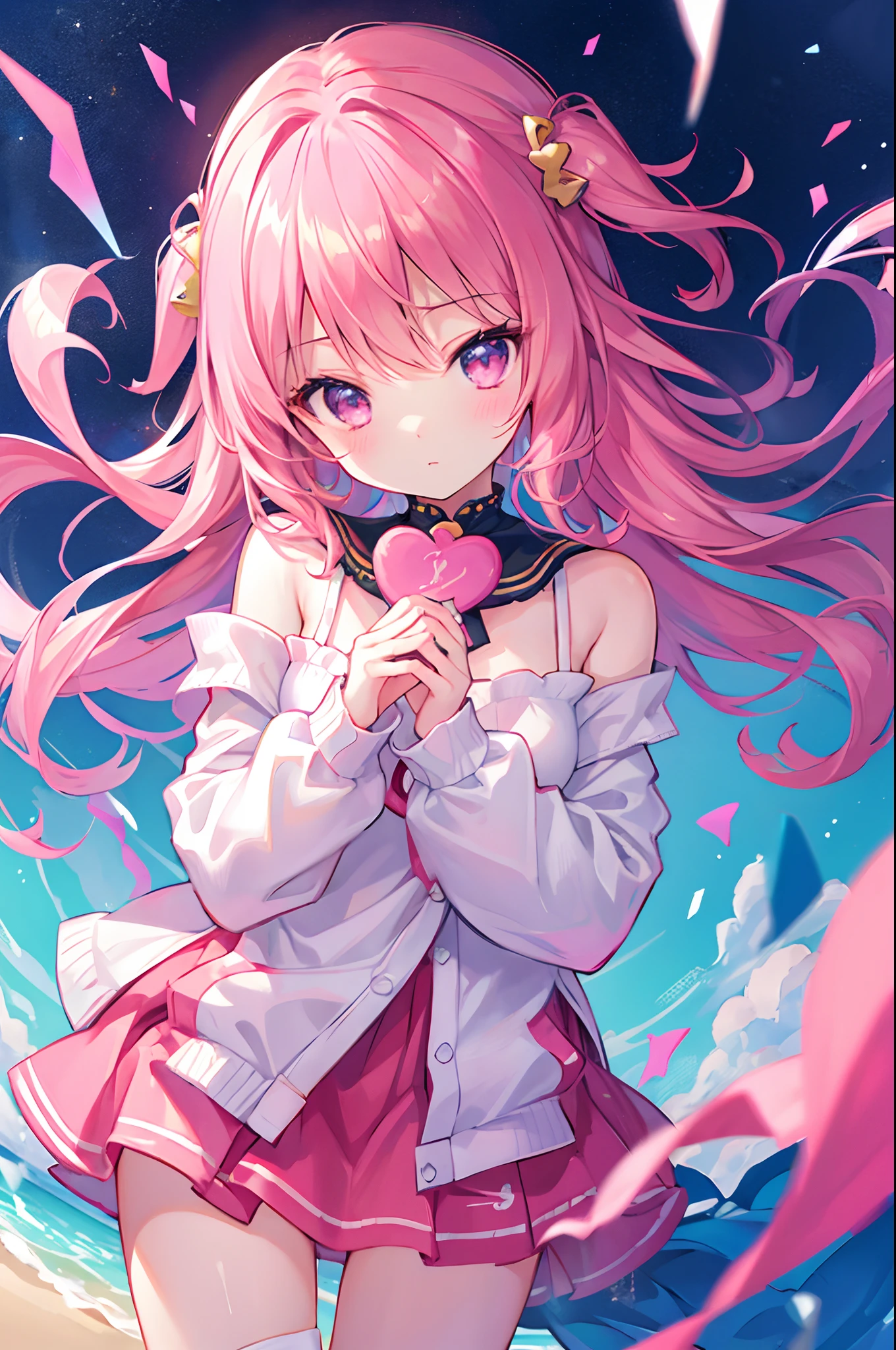 7-year-old girl、Gathered skirt、Putting on a collar、Elementary school girl、7-year-old girl,Pink shortcuts,Very beautiful and Shining Eyes、Shining Eyes、1 girl、Large Breasts、Cat ear、(((((Small body)))))、heart❤、((Sweat、vapor)）