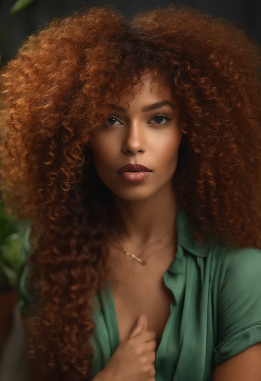"Ultra-realistic image of a beautiful 22-year-old Afro-Latin girl,Caramel peel, corps parfait, Prendre un selfie dans son bureau avec son sony A7RV, maigre, taille ultra-fine, cheveux rouge, Curly and curly hair karibean , piercing green eyes.hyper-realistic,anatomie correcte,Facial features are carefully represented,Boucles gratuites, curly red hair, (cour, curly red hair), Long curly wild red hair, cheveux multiversaux, cour, curly red hair, curly red hair, Boucles, wavy hair spread out, Boucles baroques, Boucles, Curly,Texture des cheveux, Curly bang