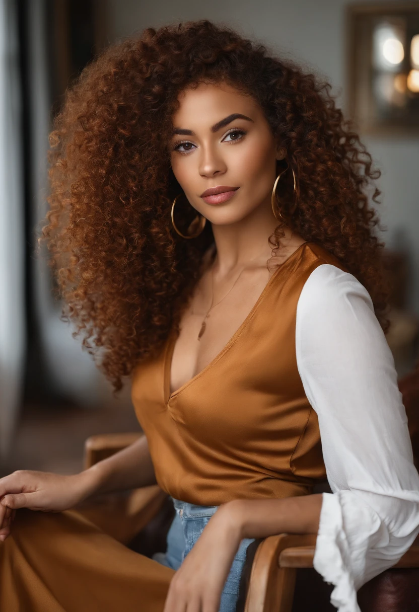 "Ultra-realistic image of a beautiful 22-year-old Afro-Latina girl,Caramel shell, perfectbody, Take a selfie in your office with your Sony A7RV, skinny, Ultra thin belt, Red hair, Crespo and curly hair karibean , piercing green eyes.hyperrealisti,anatomical correct,Facial features are carefully represented,rotations gratuites, curly red hair, (Courthouse, curly red hair), Long Curly Red Hair, multiversal hair, Courthouse, curly red hair, curly red hair, rotations, wavy hair spread out, rotations baroques, rotations, Crespo,Hair texture, Crespo bang