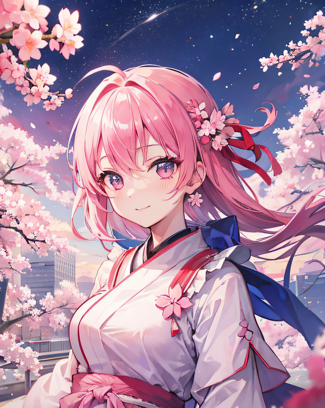 sakura, smile, city, HD, high res, looking at viewer, high quality