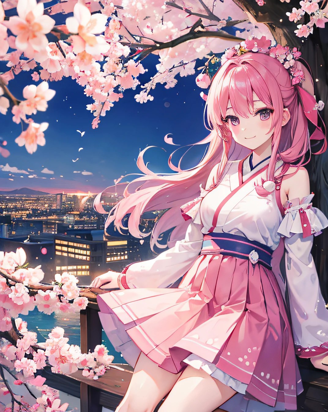sakura, smile, city, HD, high res, looking at viewer, high quality