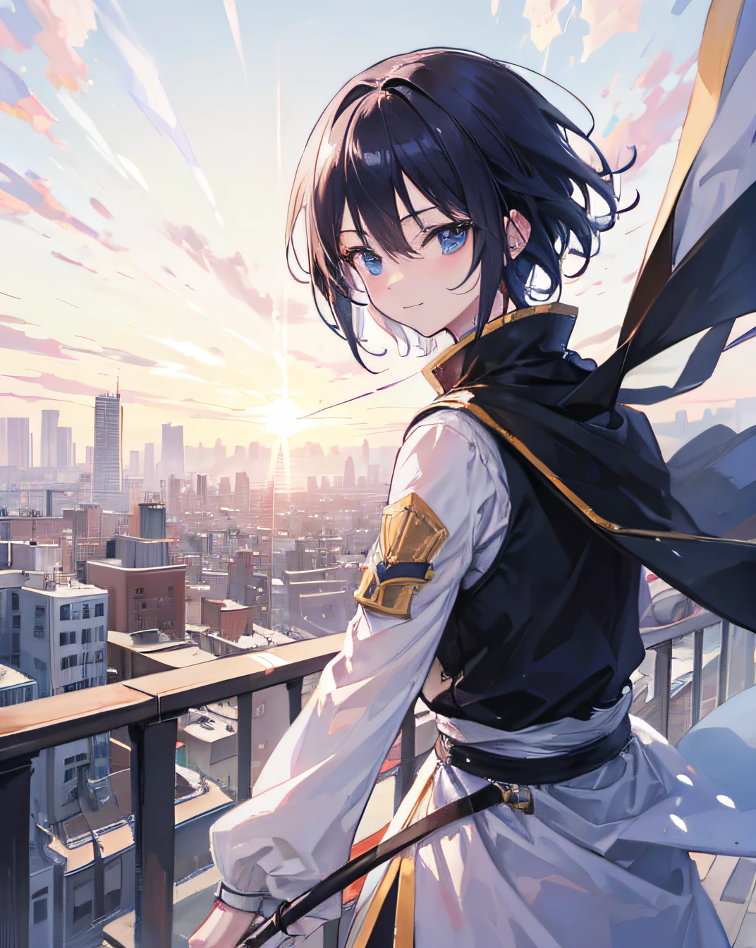 saske, smile, city, HD, high res, looking at viewer, high quality