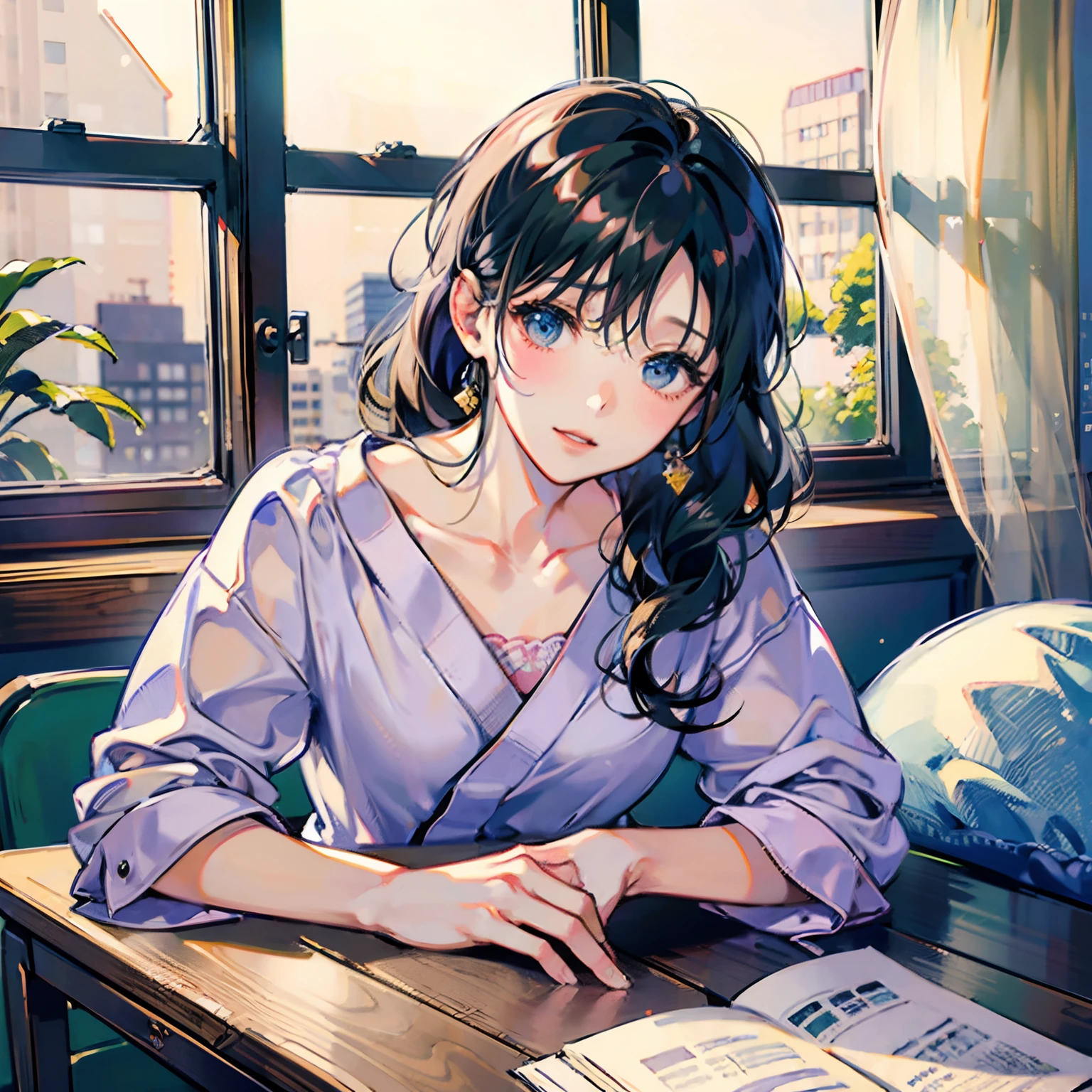 Hidamari,Nap on the windowsill,gentle face,Face down on the desk,a handsome,full bodyesbian