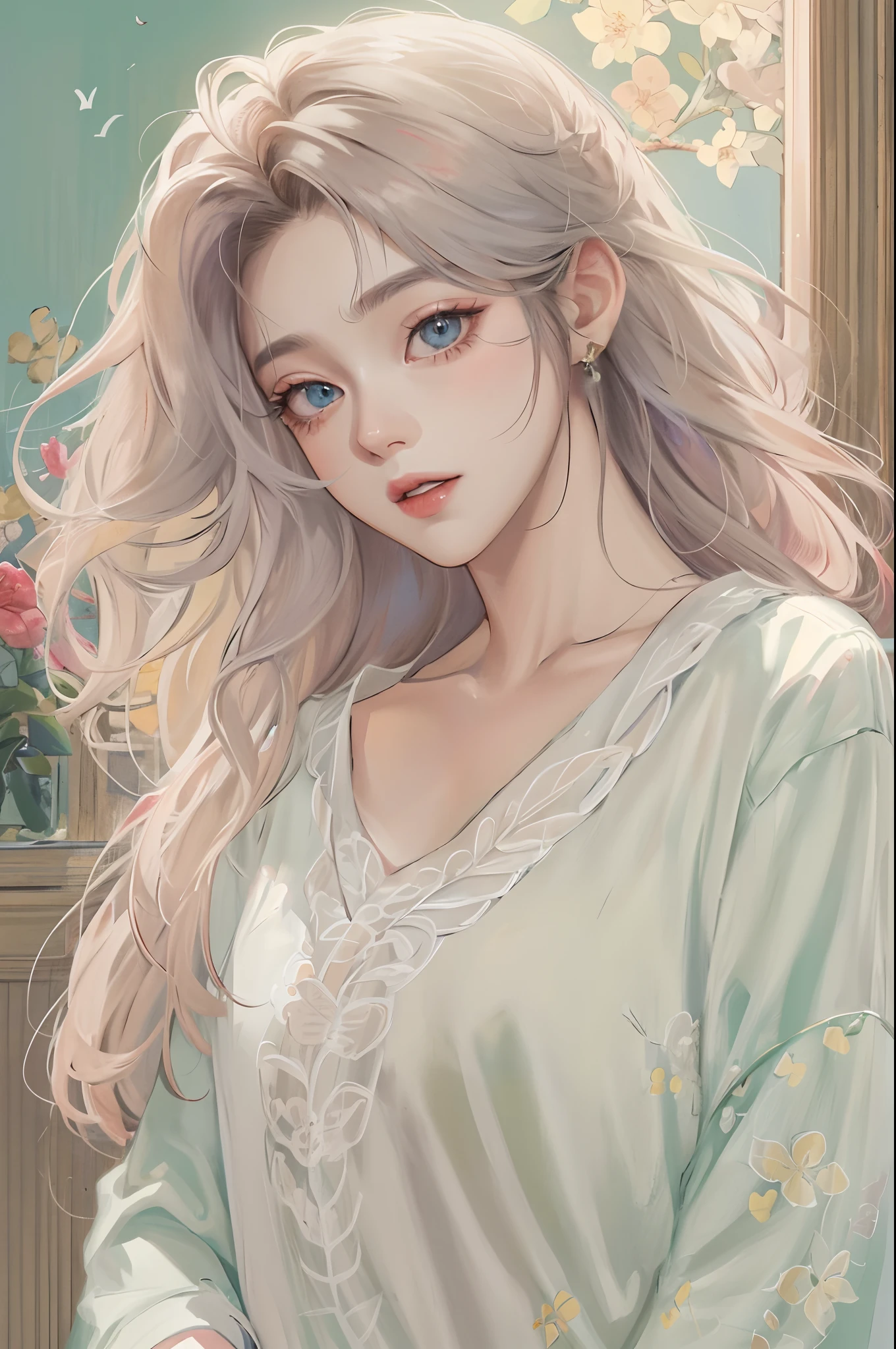 Absurdres, Masterpiece, Best quality, light colors, pastel colors, korean girl with Beautiful face , beautiful hair , a character from kdrama, anime eyes, semi casual clothes, masterpiece background, detailed background