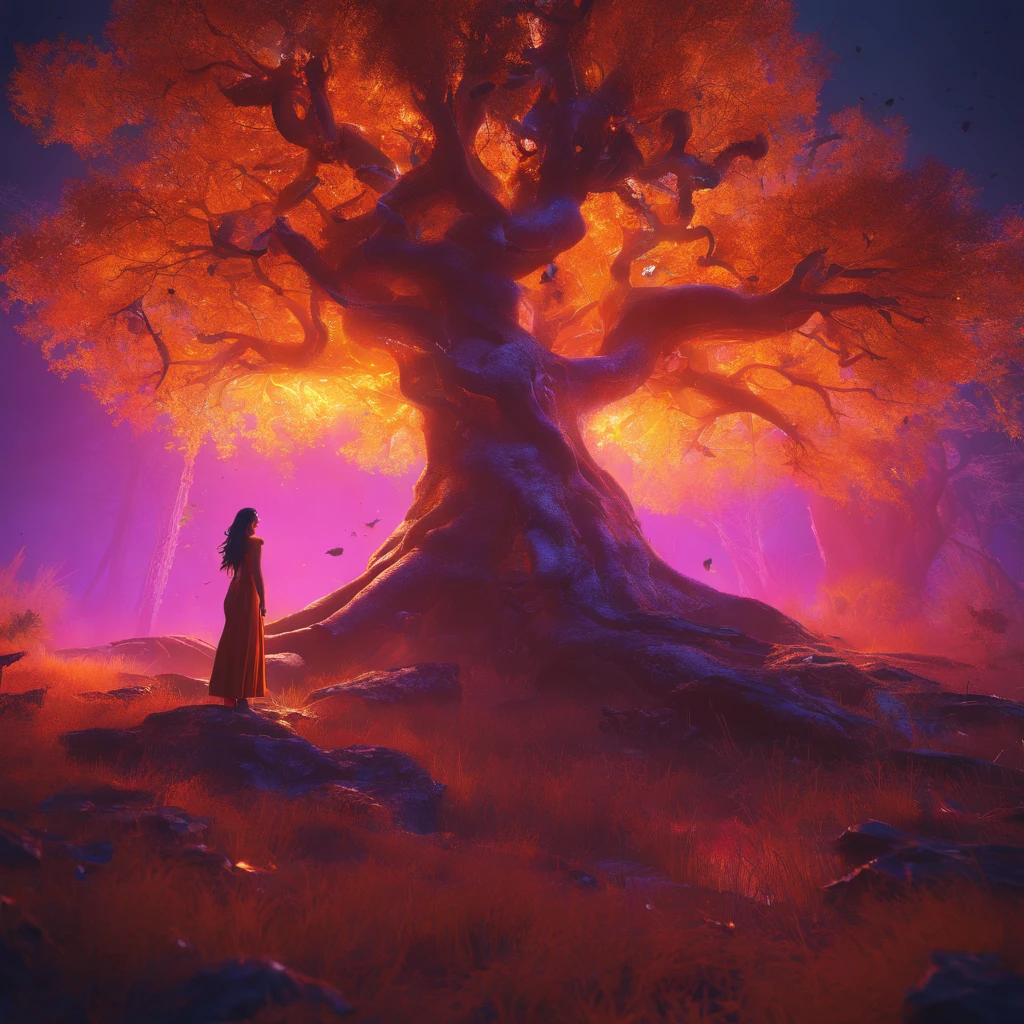 "(best quality, highres, ultra-detailed), The goddess casting mystical glowing spells in a haunted forest, orange and purple hues, portraits, vivid colors, extreme detail description, sharp focus, physically-based rendering, studio lighting, horror, witch, magical, eerie atmosphere, swirling fog, ethereal glow, ancient trees, twisted branches, moonlit sky, mysterious shadows, spellbinding, enchanting, hauntingly beautiful"