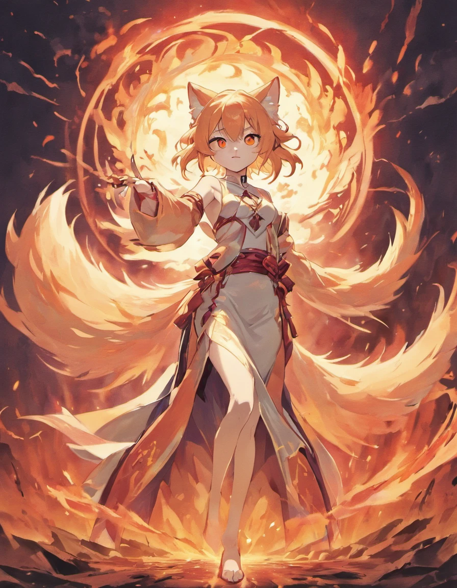 ((((Nine-tailed white fox)))The background is a super-large moon, Nine-Tailed Fox, Dreamy, Millennium Fox Demon, onmyoji detailed art, Nine Tails, beautiful artwork illustrations, a mythical creature, Fox, beautiful digital works of art, Exquisite digital illustration, digital art on pixiv, Bright light, High contrast, Horror movie themes, Dark atmosphere、Open your mouth wide and exhale flames、intimidating pose、God brightly々Red Eyes, 9 tails pointing upwards, Dynamic, Mythological background,