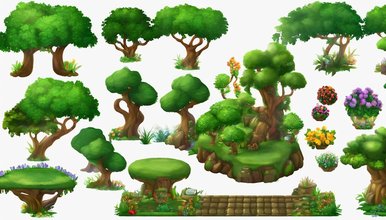 Tileset's 2D 32-bit themed enchanted forest