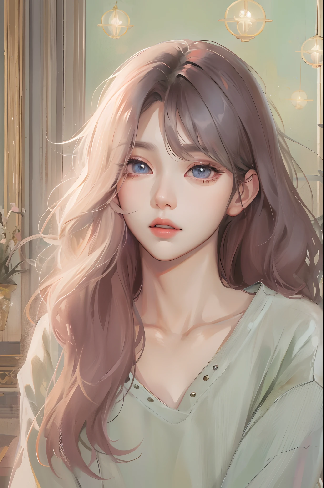 Absurdres, Masterpiece, Best quality, light colors, pastel colors, korean girl with Beautiful face , beautiful hair , a character from kdrama, anime eyes, semi casual clothes, masterpiece background, detailed background