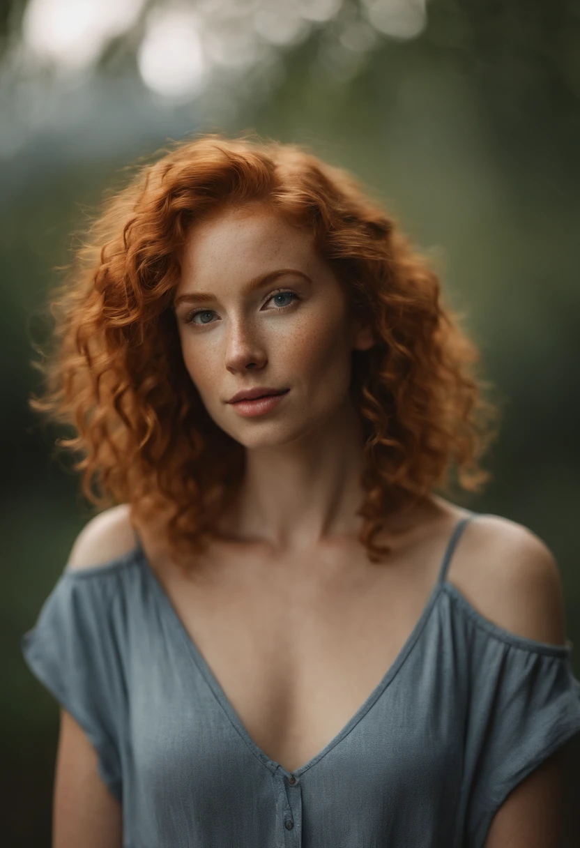photo of beautiful age 26 girl, curly ginger hair, shoulder length hair, freckles sexy, cute, close up, young, dslr, 8k, 4k, ultrarealistic, realistic, natural skin, textured skin