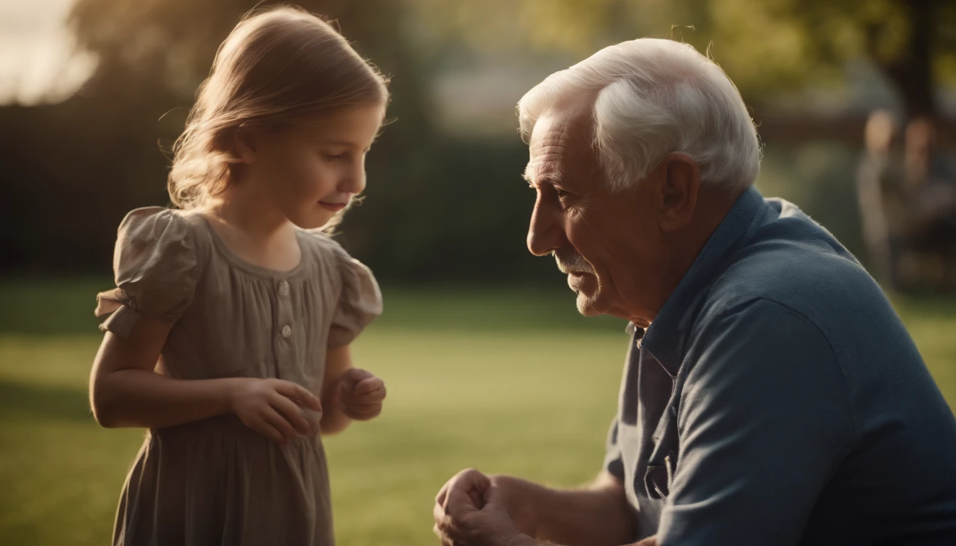 grandfather looking play in yard