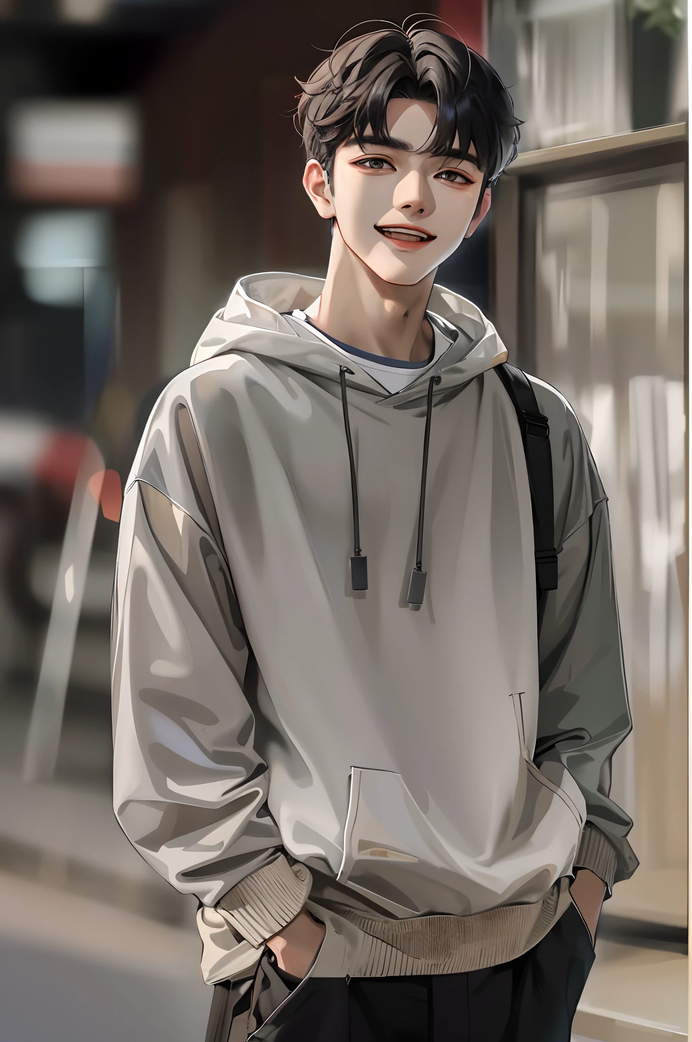 Absurdres masterpiece HDR high quality Picture a young, handsome Korean boy Korean actor cha eun woo with warm and friendly features wearing a simple and comfortable casual outfit. He sports a clean, fresh haircut that accentuates his natural good looks, and a bright and genuine smile that lights up his face.