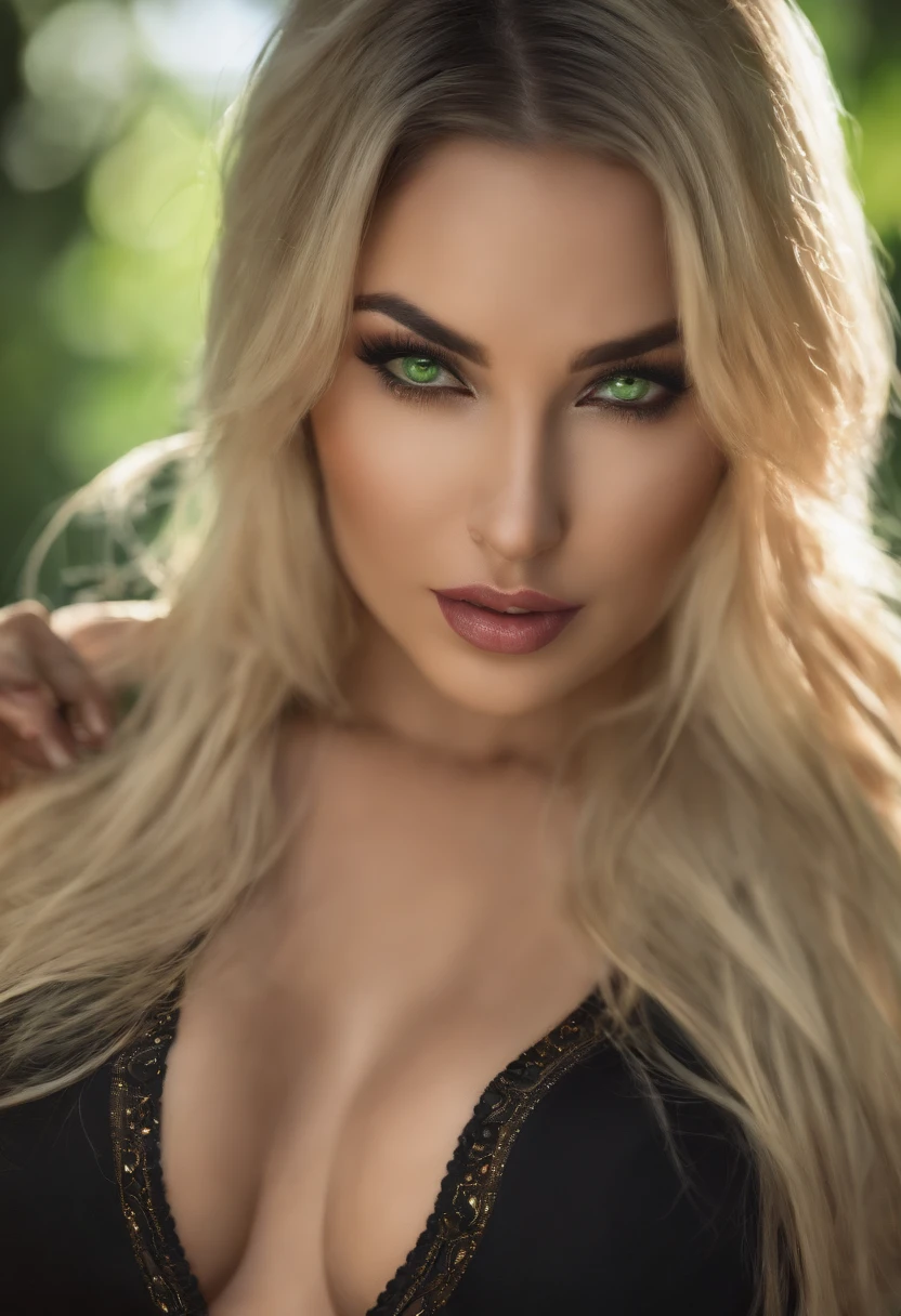 1 girl silky open black hair, big ass and big boobs, looking gorgeous, blonde ,green eyes, wearing open shirt