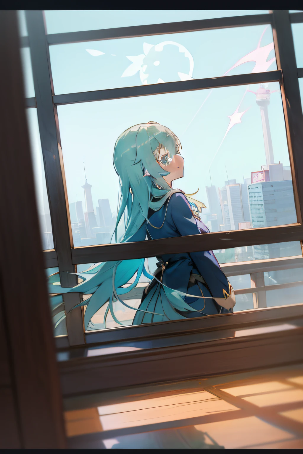 anime girl with long hair and blue eyes looking out a window, an anime drawing by Shingei, trending on pixiv, mingei, screenshot from the anime film, ayaka genshin impact, anime style like fate/stay night, anime moe artstyle, screenshot from guro anime, anime visual of a cute girl, 2 0 1 9 anime screenshot