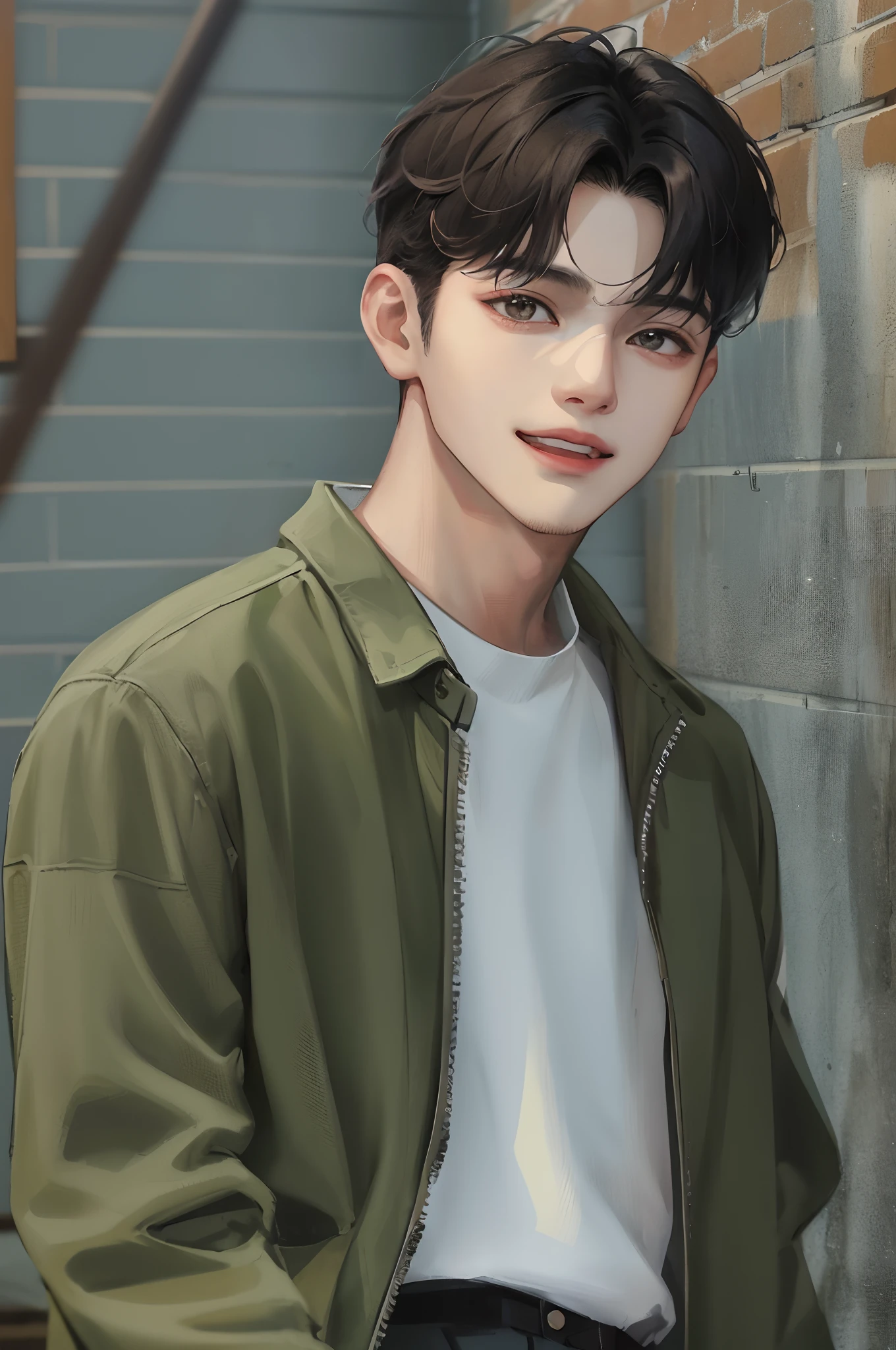 Absurdres masterpiece HDR high quality Picture a young, handsome Korean boy Korean actor cha eun woo with warm and friendly features wearing a simple and comfortable casual outfit. He sports a clean, fresh haircut that accentuates his natural good looks, and a bright and close mouth smile that lights up his face.