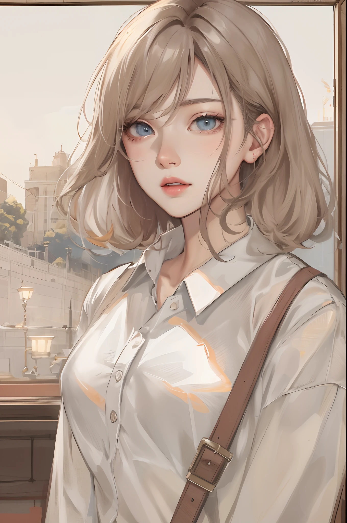 Absurdres, Masterpiece, Best quality, light colors, korean girl from webtoon with Beautiful face , beautiful short bob hair , a character from kdrama, anime eyes, semi casual clothes, masterpiece background, detailed background