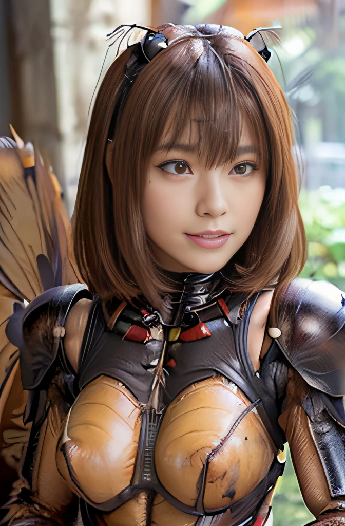 (high resolution,masterpiece,best quality,extremely detailed CG, anime, official art:1.4), realistic, photo, amazing fine details, all intricate, gloss and shiny,awesome many layers, 8k wall paper, 3d, sketch, kawaii, illustration,( solo:1.4), perfect female proportion,villainess, (fusion of dark brown cockroach and lady:1.4), (brown cockroach form lady:1.2), (brown cockroach lady:1.2), (fusion:1.2), (solo:1.4), (evil smile:1.2), muscular, abs, (cockroach brown exoskeleton bio insect suit:1.4), (cockroach brown exoskeleton bio insect armor:1.2), (brown transparency cockroach wing:1.4), (brown cockroach antennae:1.3),