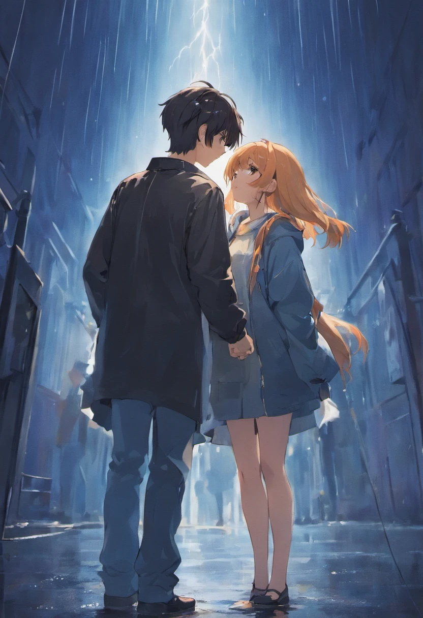 Boyfriend and girlfriend,under rain,parting,