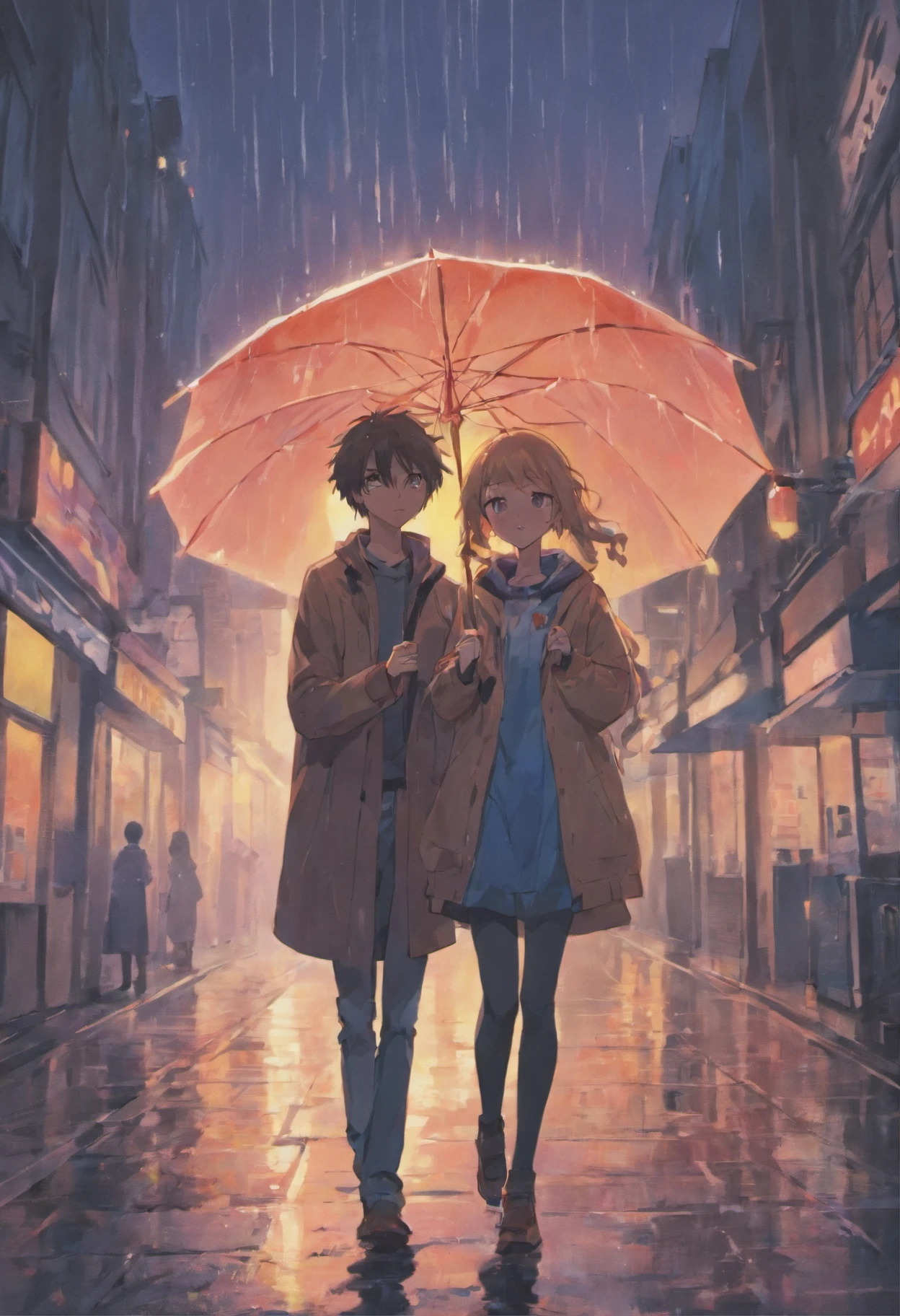 Boyfriend and girlfriend,under rain,parting,