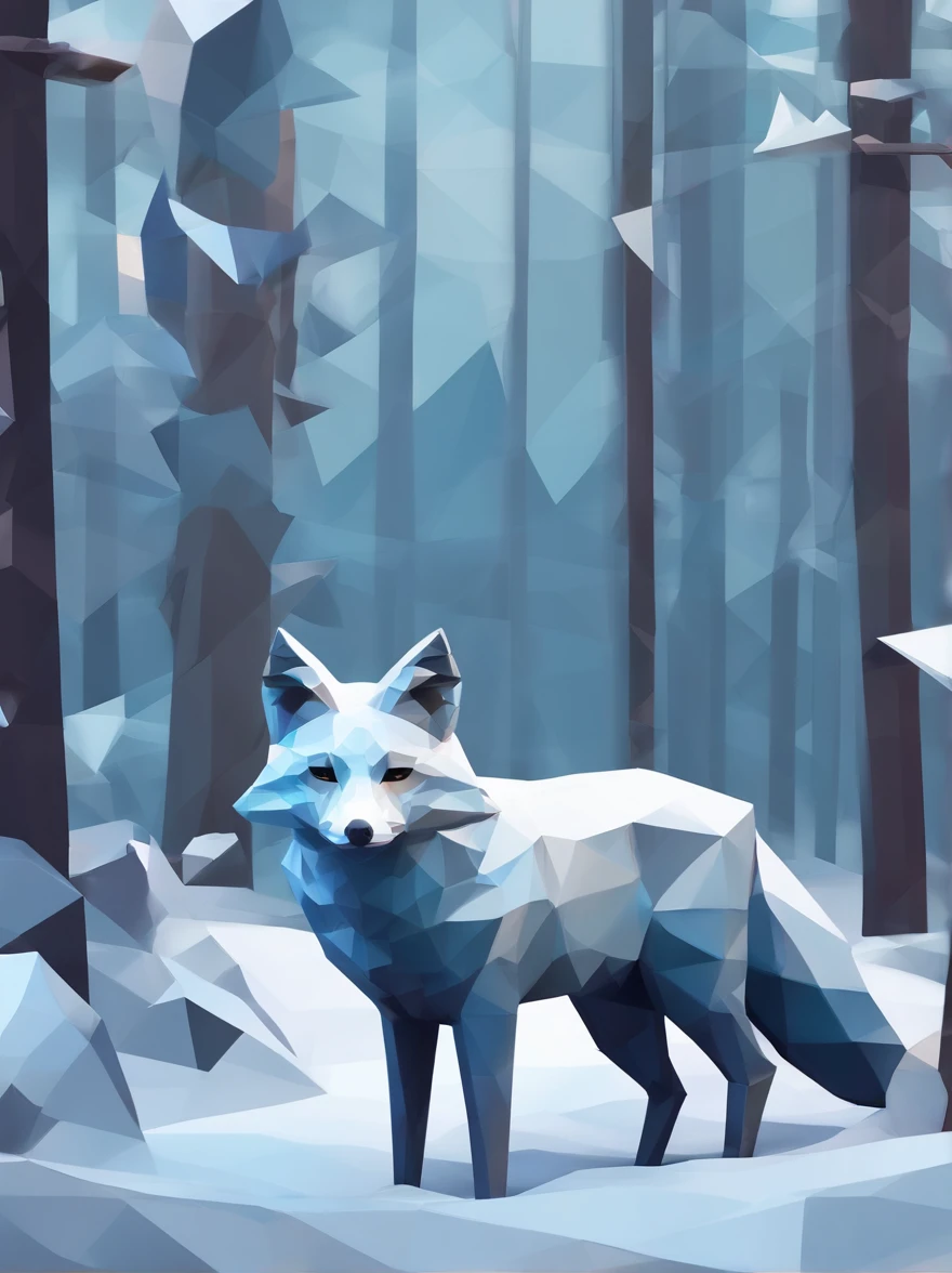 Silver fox in the winter forest, cool color,