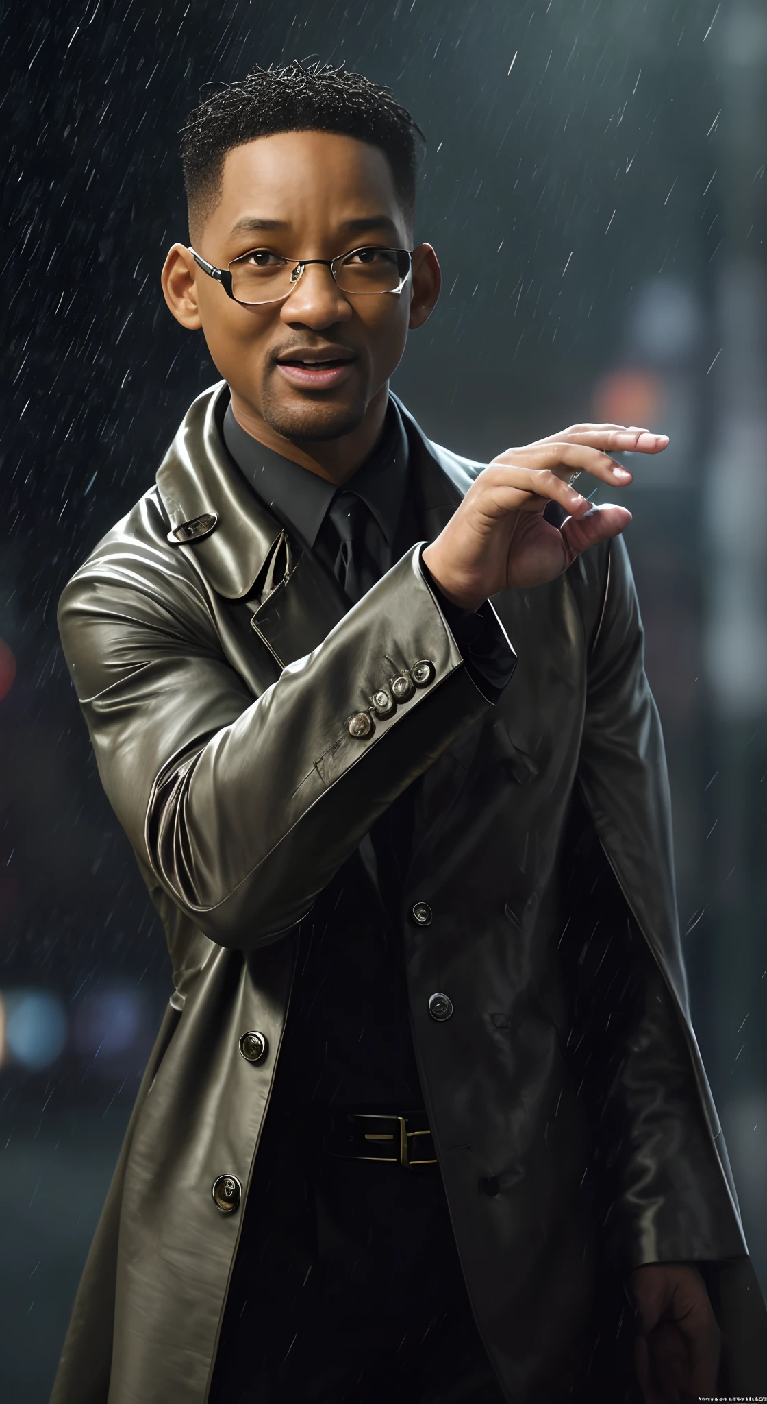 ((Movie premiere poster)), tmasterpiece，（best qualtiy），highly  detailed，ultra - detailed，(Dynamic pose:1.2),(Dynamic camera)，2 people，Will Smith（Will Smith），8K, High definition, Detailed face, Detailed eyes,Return to Earth，in style of marvel and dc, Hyper-realistic, + cinema shot + Dynamic composition, Incredibly detailed, Sharpen, Details + Superb details + evening with light + perfectionism + award winning realism，(Dynamic pose:1.2),(Dynamic camera),Close-up Will Smith（Will Smith） ,Perfect eyes , (Wearing a shabby mech coat),(Bokeh:1.2), Intricate, (Steel metal [Rust]), elegant, Sharp focus, Soft lighting, Vibrant colors, ((Streets)), Detailed face, RAW photo, full sharp, Wallpapper 8K UHD, Digital SLR, Soft lighting, High quality, filmgrain, Fujifilm XT3，（s fractal art：1.3），The is very detailed，cow boy shot，The most beautiful form of chaos，elegant，Fauvist design，vivd colour，romanticism lain，James Jean，Robbie Devi Antono，ross tran，Francis Bacon，Michal Mraz，adrian ghenie，petra cortright，Gerhard Richter，Takato Yamamoto，Ashley Wood，Atmospheric，A note of ecstasy，streaming musical notes visible，（（Correct face 1.6），（Correct hand 1.6）），((Movie Premiere Poster 1.8)),The right glasses，correct hand，Rain，