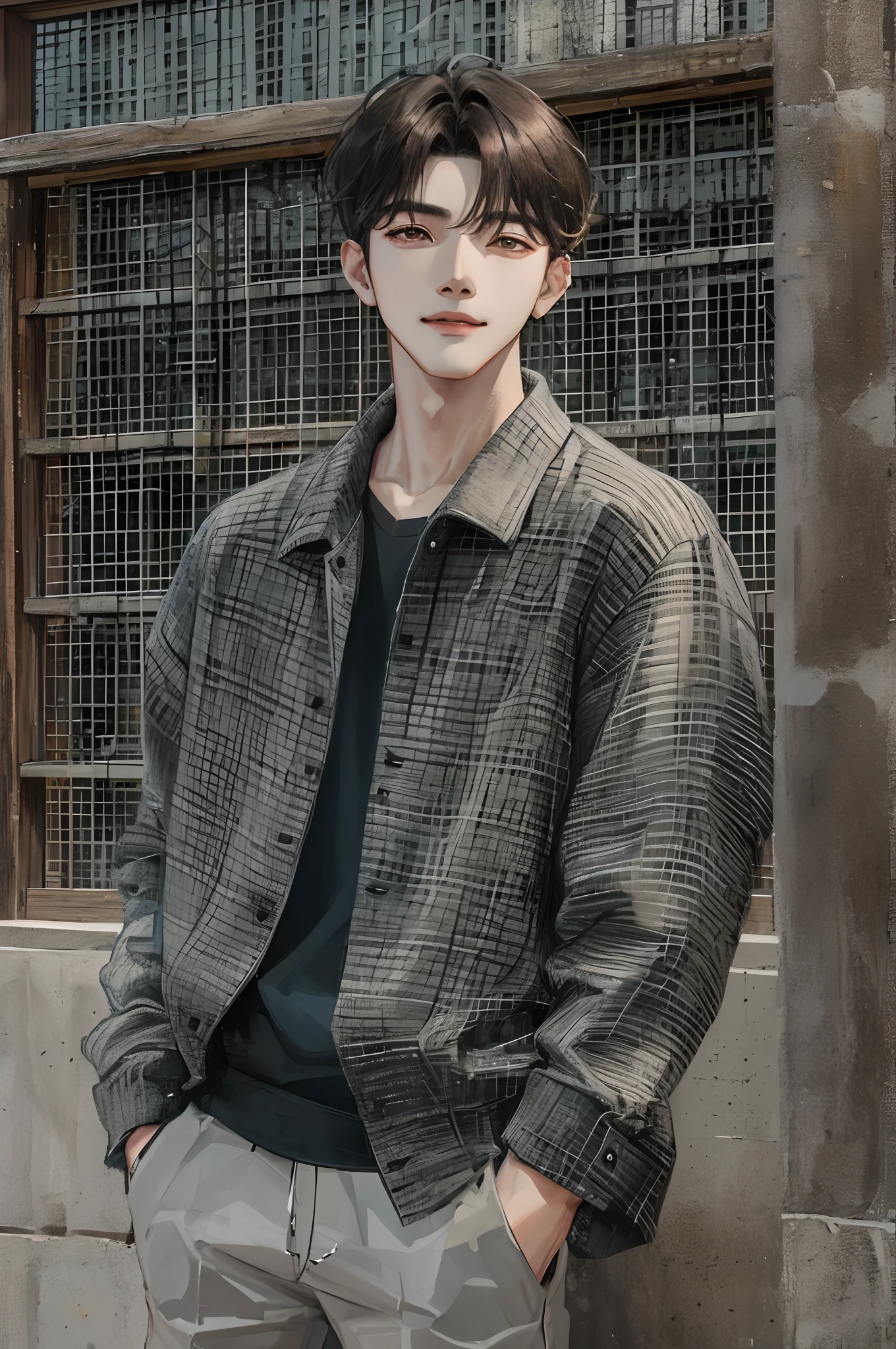 Absurdres masterpiece HDR high quality Picture a young, handsome Korean boy Korean actor cha eun woo with warm and friendly features wearing a simple and comfortable casual outfit. He sports a clean, fresh haircut that accentuates his natural good looks, and a smirking face