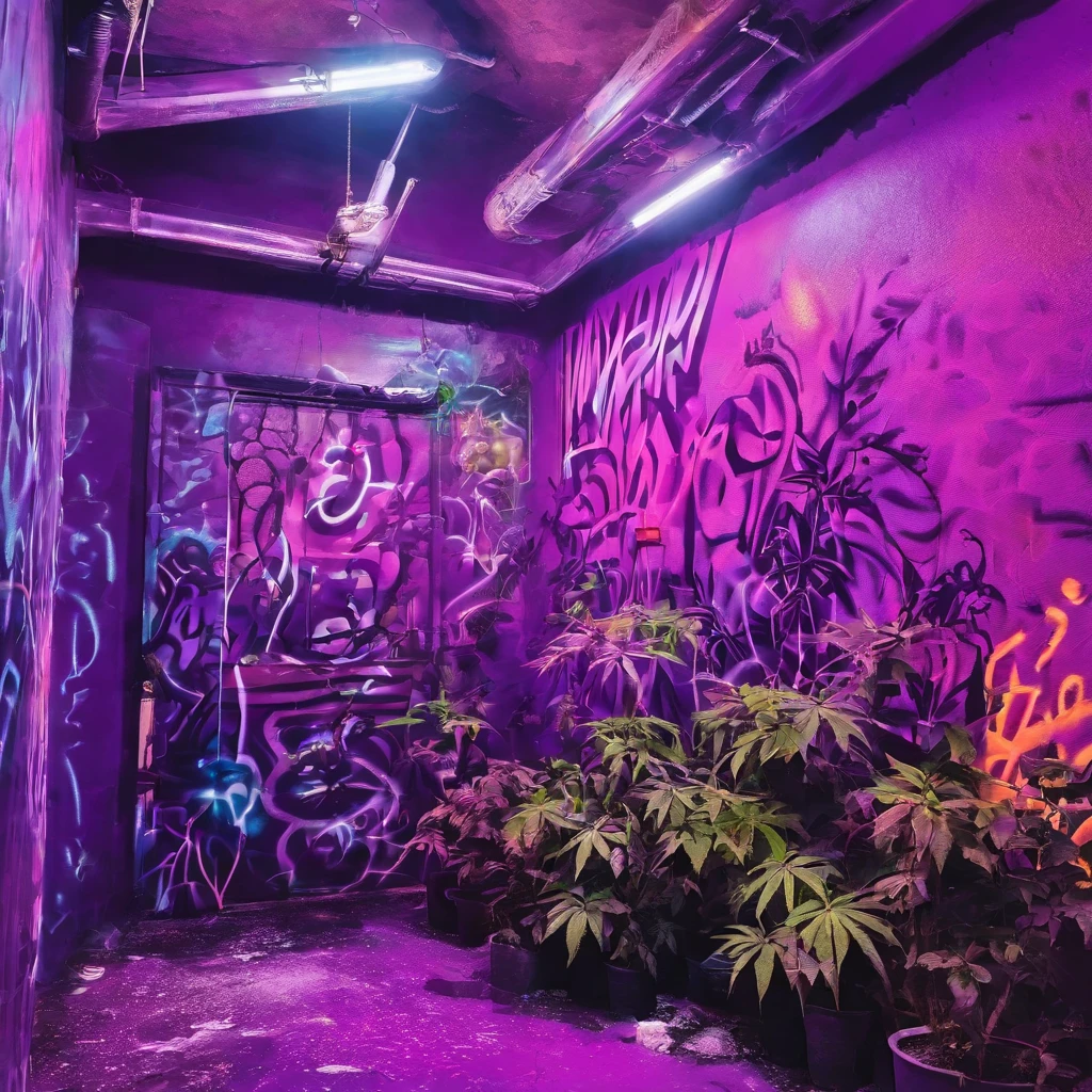 Purple marijuana plant with purple lights in a room, rose violet clair, fuschia leds, Warm purple red light barely illuminated, Moody purple glow light, Purple light, brume pourpre, Purple lighting, High light on the left, Purple ambient light, Tornade violette, un peu de violet, Purple lighting, Soft light 4 k in pink, Purple - Tinted