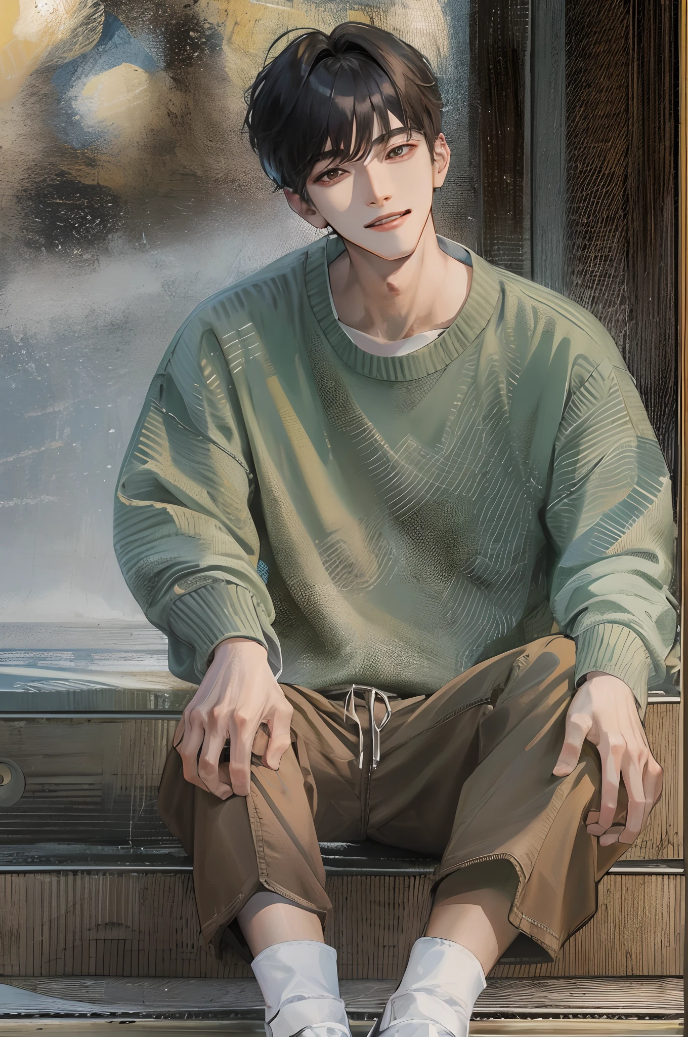 Absurdres masterpiece HDR high quality Picture a young, handsome Korean boy Korean actor cha eun woo with warm and friendly features wearing a simple and comfortable casual outfit. He sports a clean, fresh haircut that accentuates his natural good looks, and a smirking face