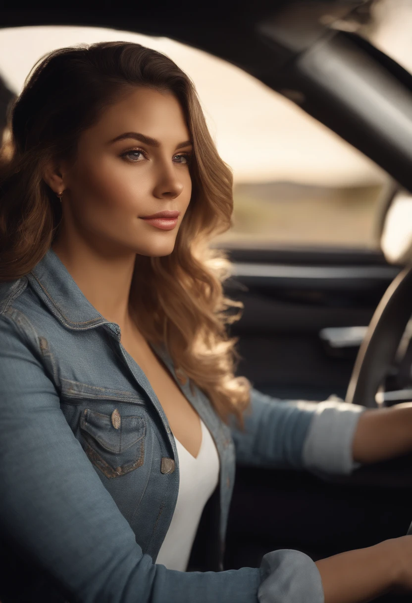 a portrait of a driver woman in a shirt and Jean, in the style of unreal engine 5, feminine empowerment --ar 128:85
a woman dressed in a Jean jacket sitting behind steering wheel, in the style of portraits with soft lighting, 32k uhd, bold curves, youthful energy, cabincore, black and amber, handsome --ar 128:85
in the style of emotionally complex, wavy --ar 128:85