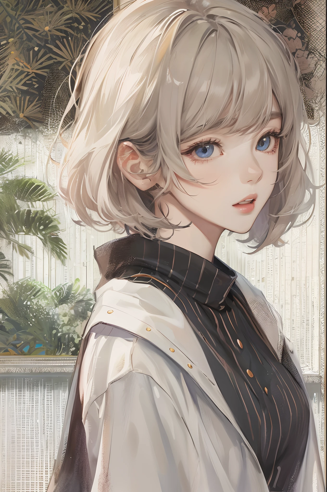 Absurdres, Masterpiece, Best quality, light colors, korean girl from webtoon with Beautiful face , beautiful short bob hair , a character from kdrama, anime eyes, semi casual clothes, masterpiece background, detailed background