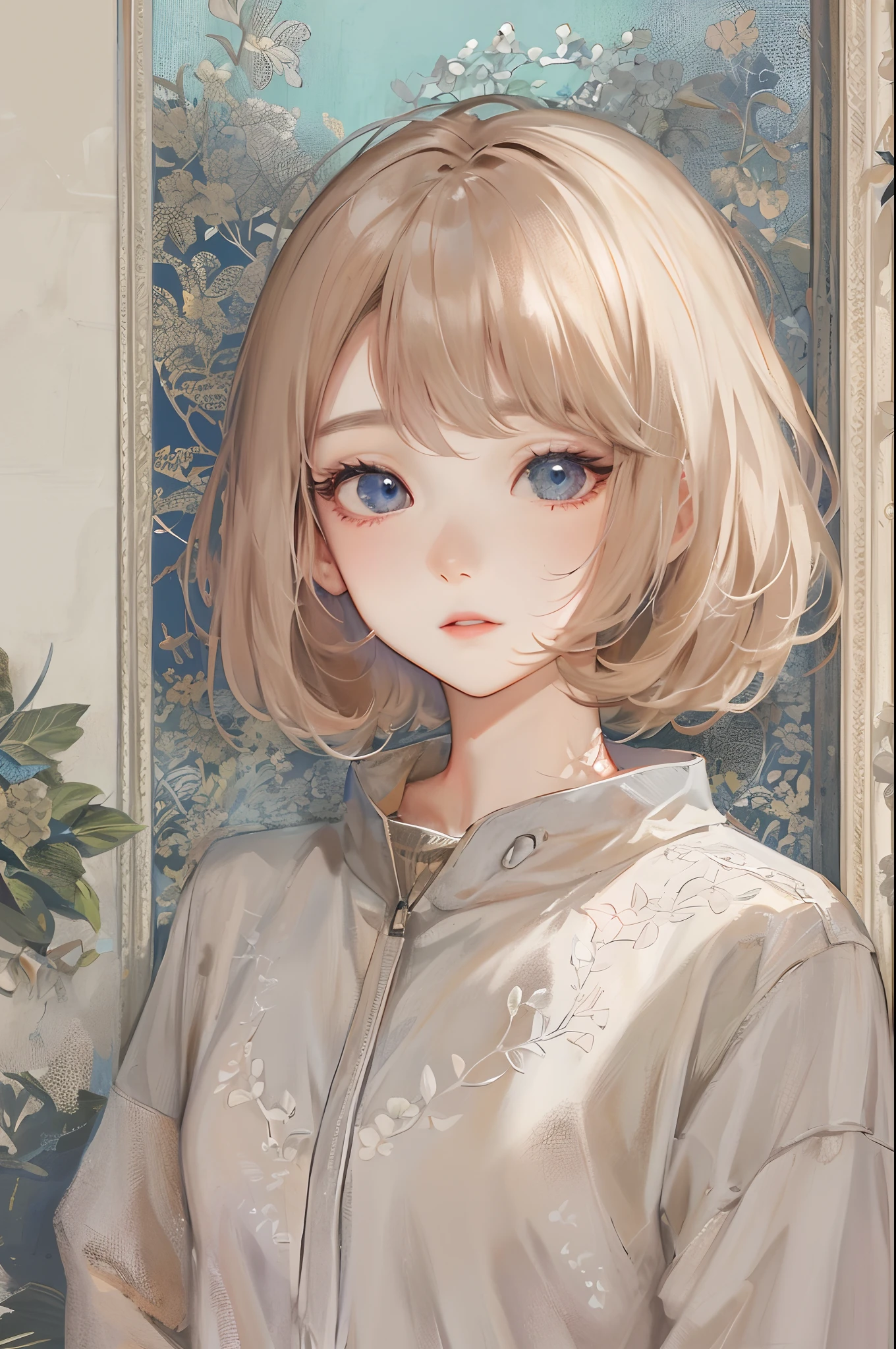 Absurdres, Masterpiece, Best quality, light colors, korean girl from webtoon with Beautiful face , beautiful short bob hair , a character from kdrama, anime eyes, semi casual clothes, masterpiece background, detailed background