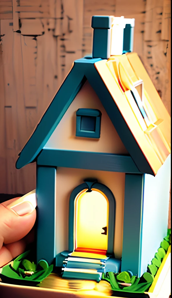 Cute kitten in a nice miniature house