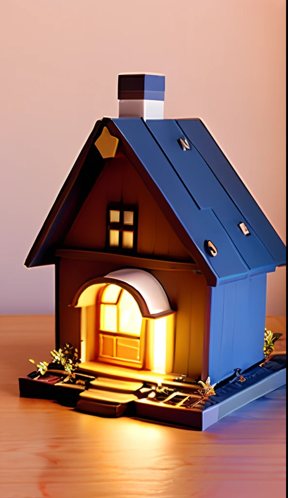 Cute kitten in a nice miniature house