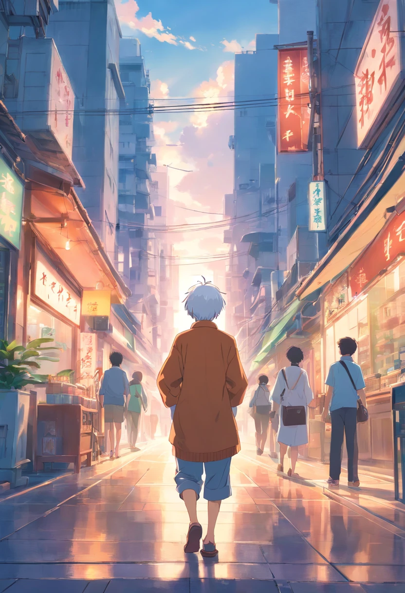White-haired old man,handsome,China-style,are standing,being thin,Anime comic style,Full body photo,white backgrounid,The face must be handsome,Don't 2d,largeeyes,Illustration style